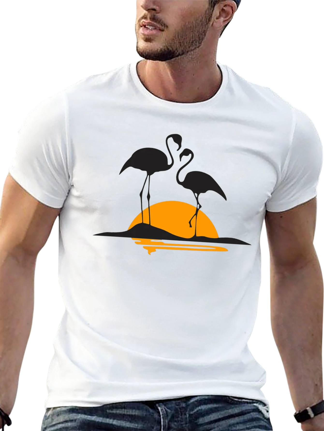 Flamingo Sunset Graphic Tee - Black