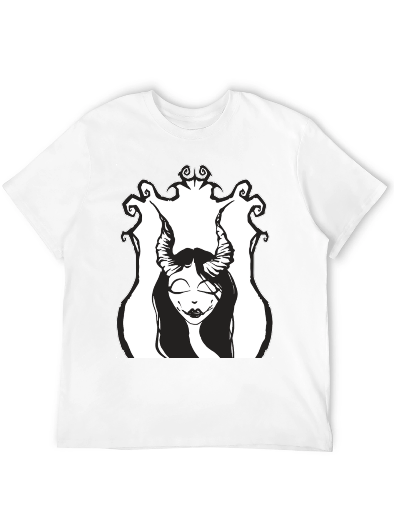 Black T-Shirt with Gothic Horned Girl Graphic