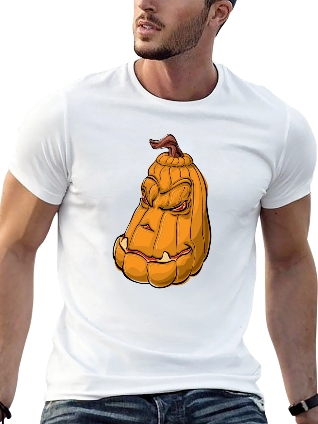 Mens Halloween Pumpkin Face Graphic Tee