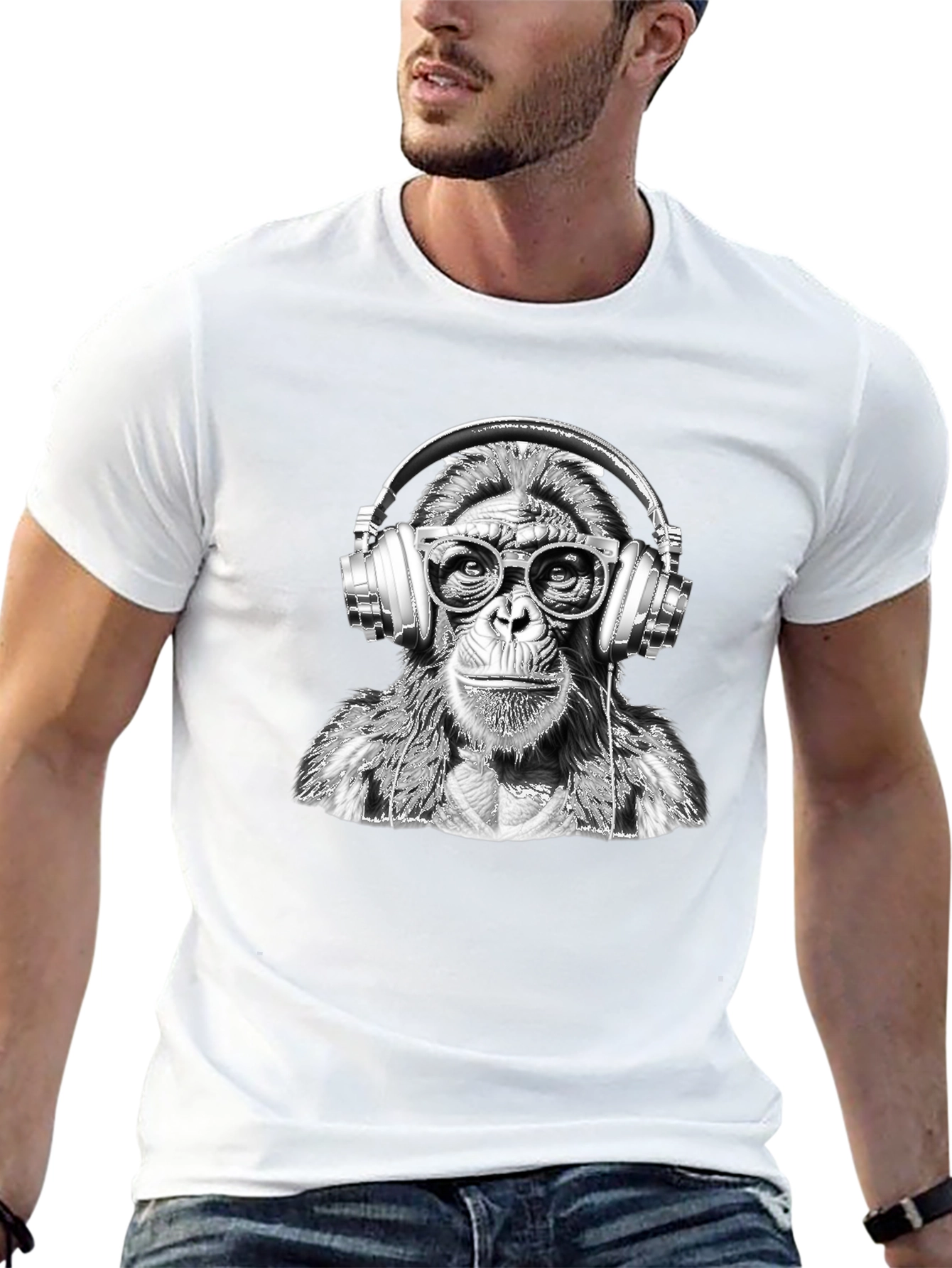 Monkey DJ Graphic Tee - Trendy Black T-Shirt