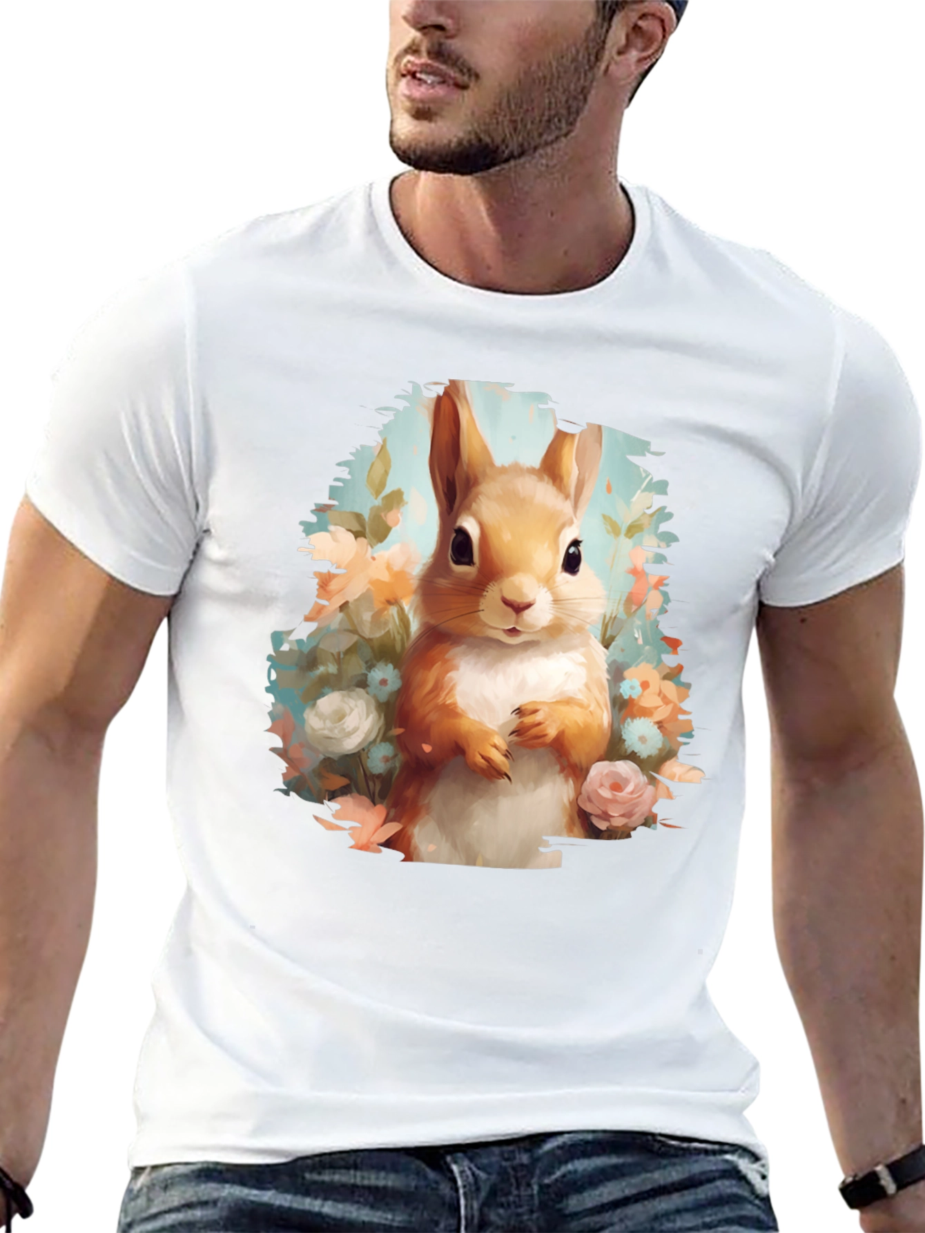Squirrel Floral Graphic Tee - Black Unisex T-Shirt