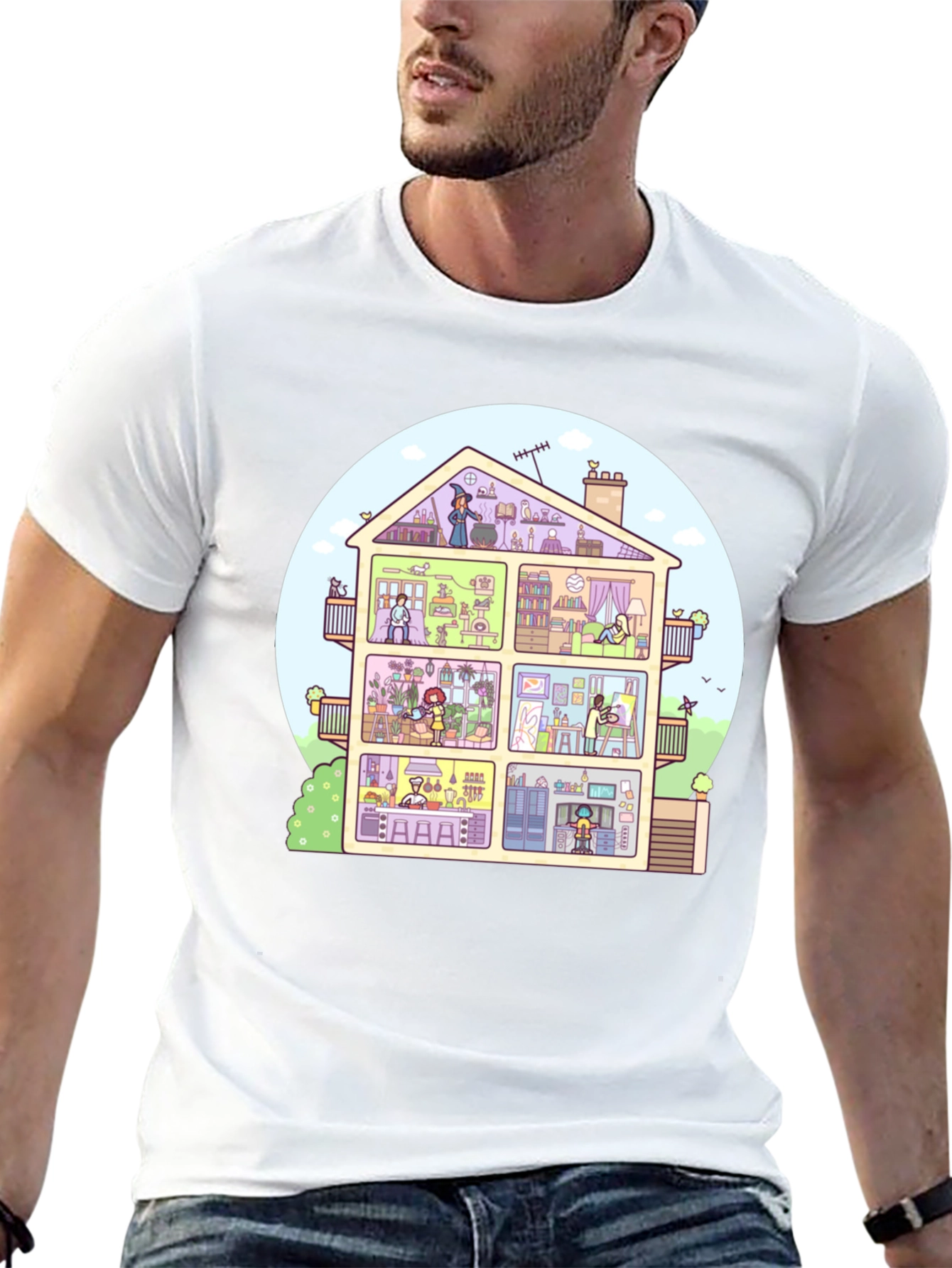 Cartoon House T-Shirt - Black