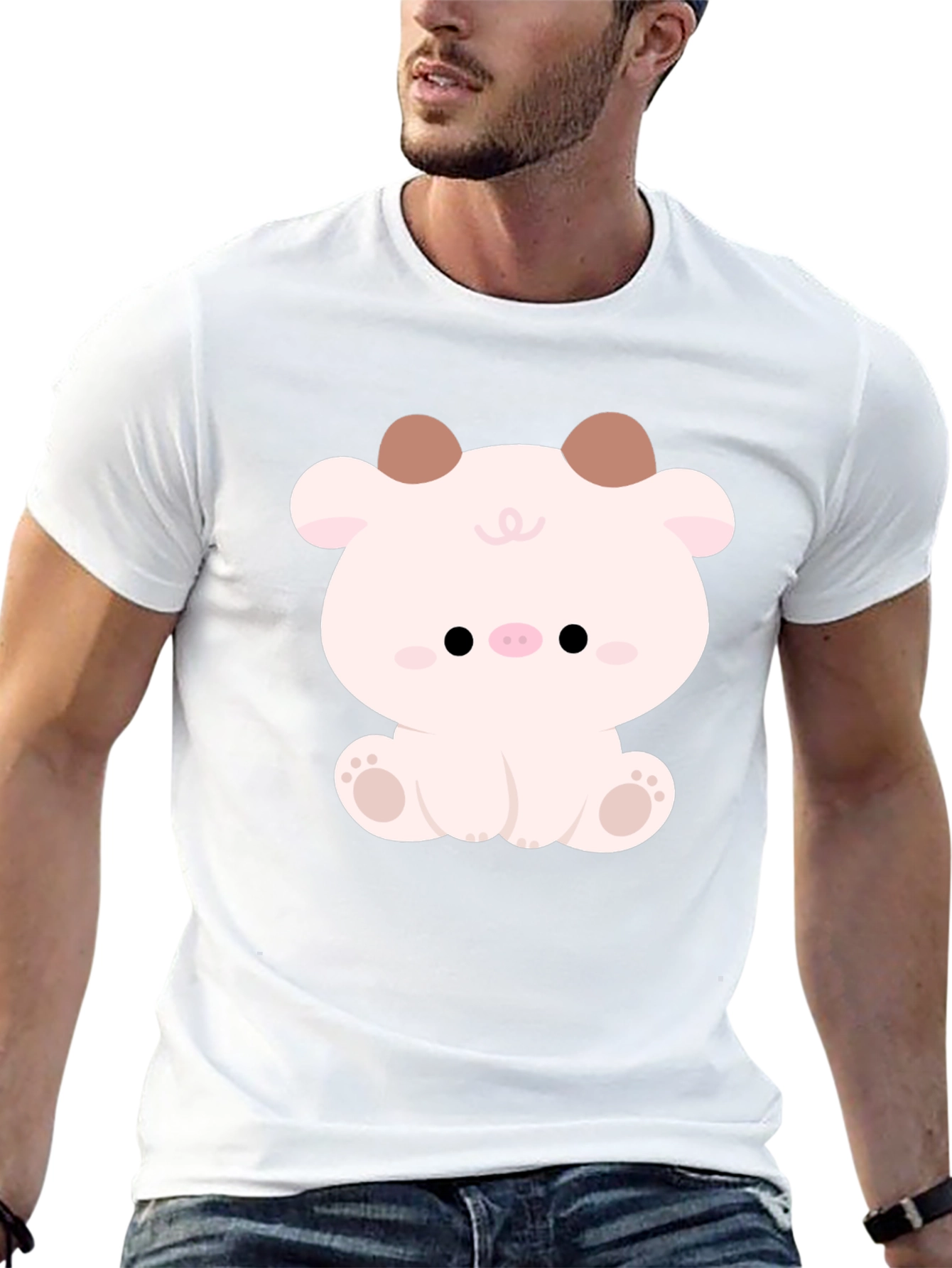 Cute Cartoon Animal Graphic Black T-Shirt