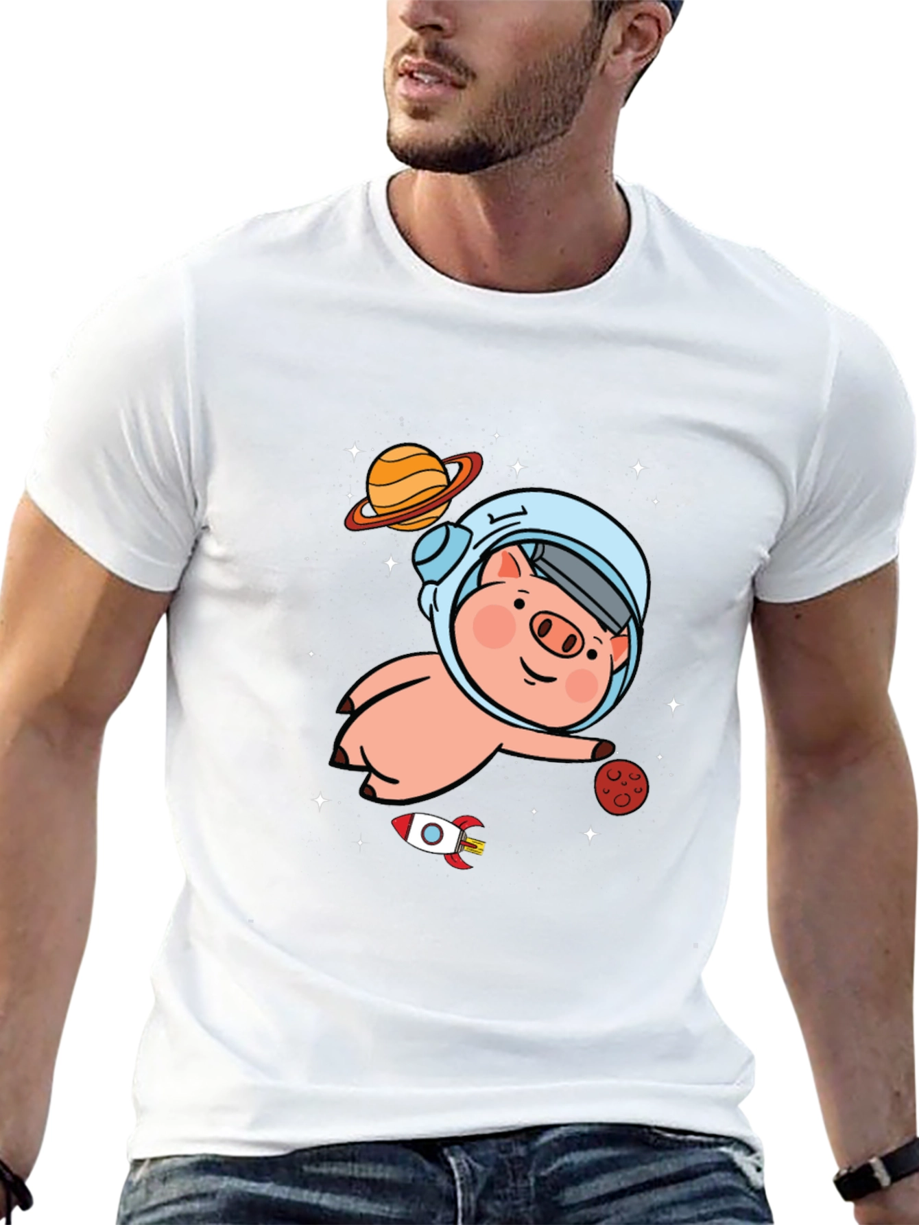 Astronaut Pig Graphic T-Shirt - Space Adventure Tee