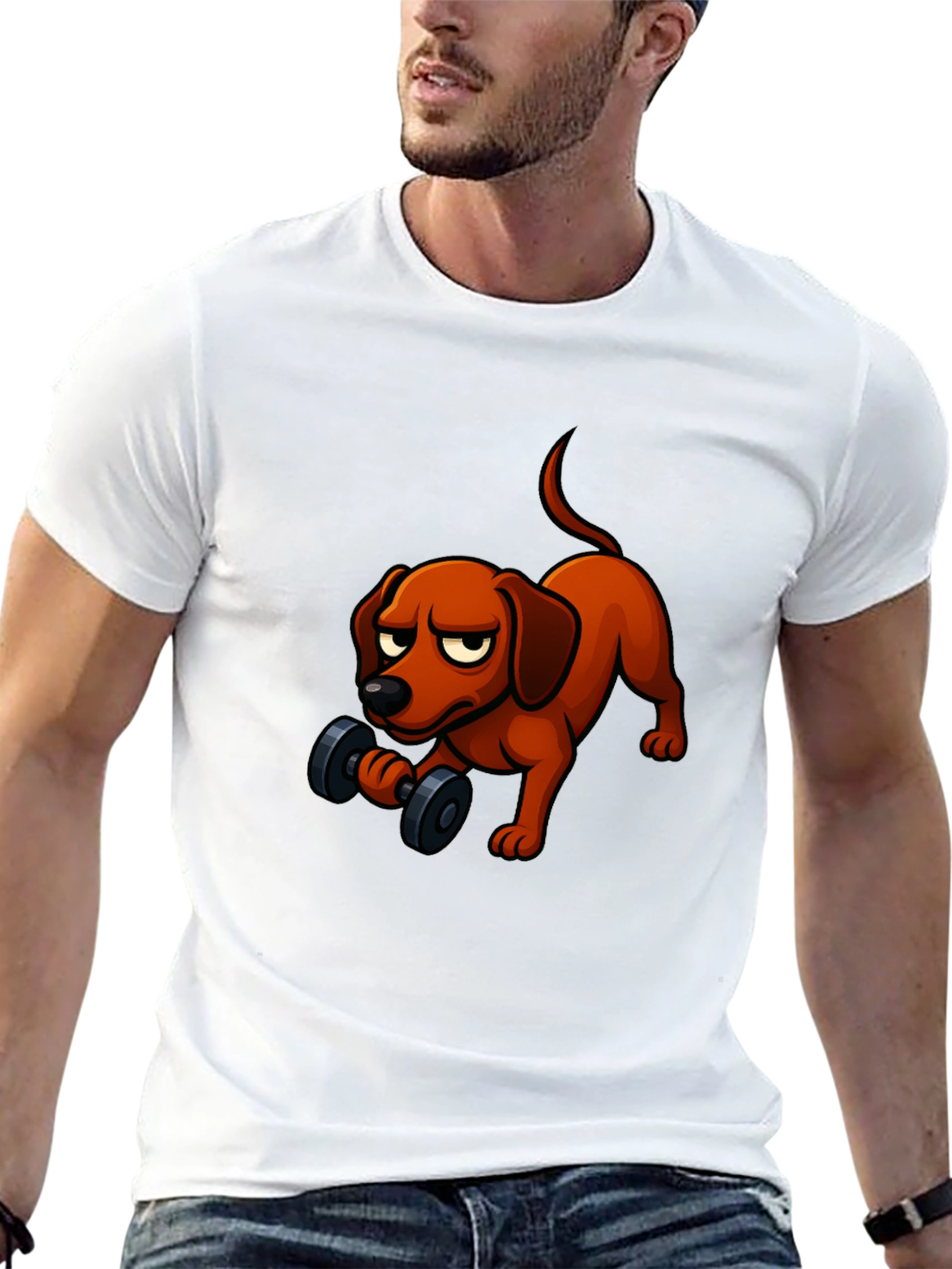 Funny Dog Lifting Weights T-Shirt