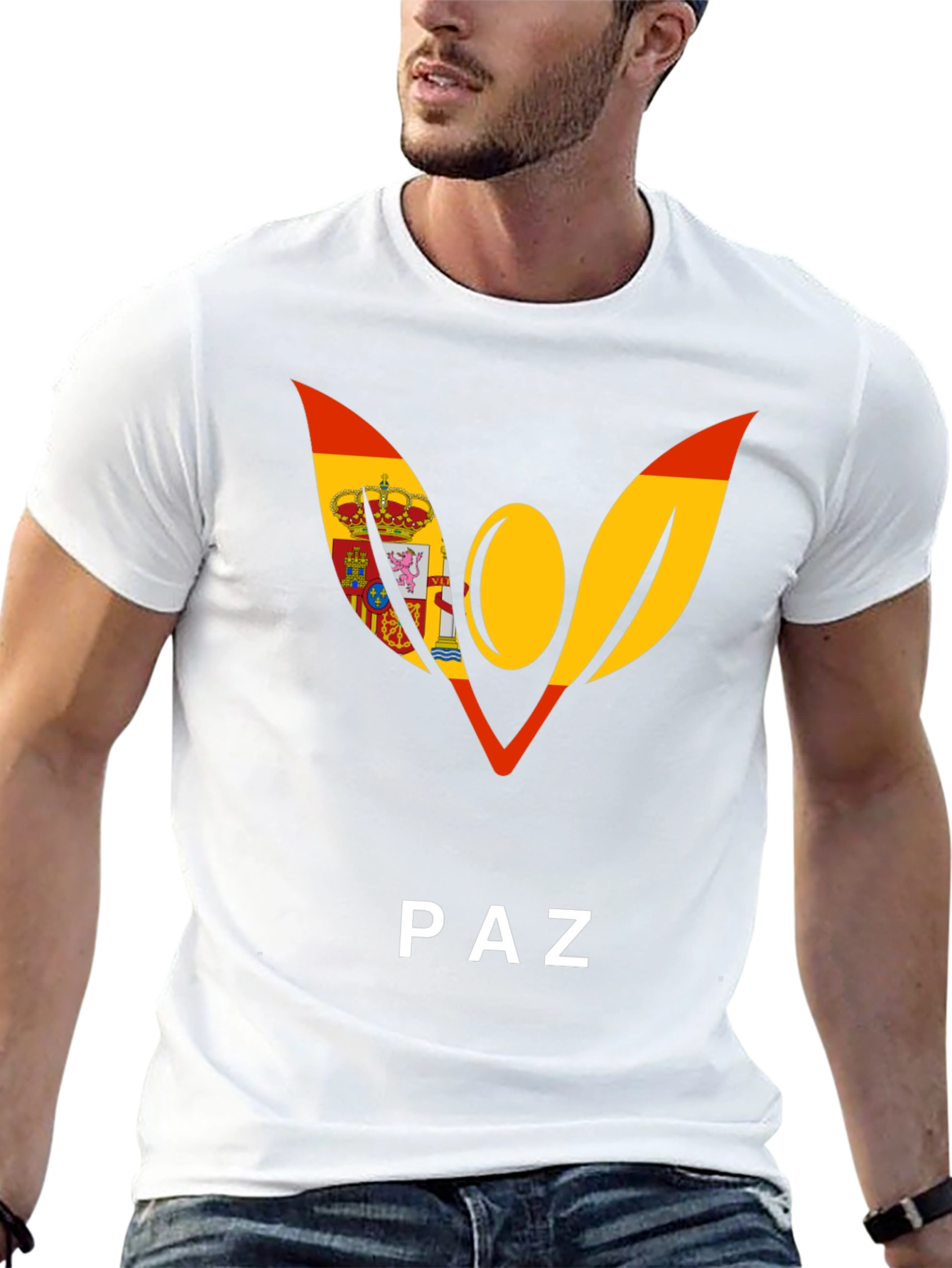 Spain Flag Peace Symbol Black T-Shirt