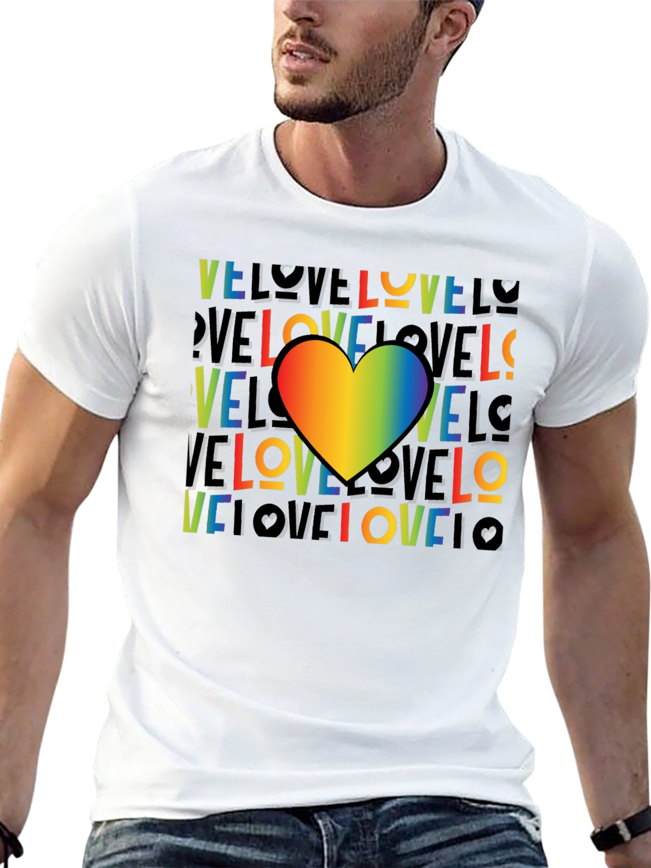 Rainbow Heart Love Graphic Black T-Shirt