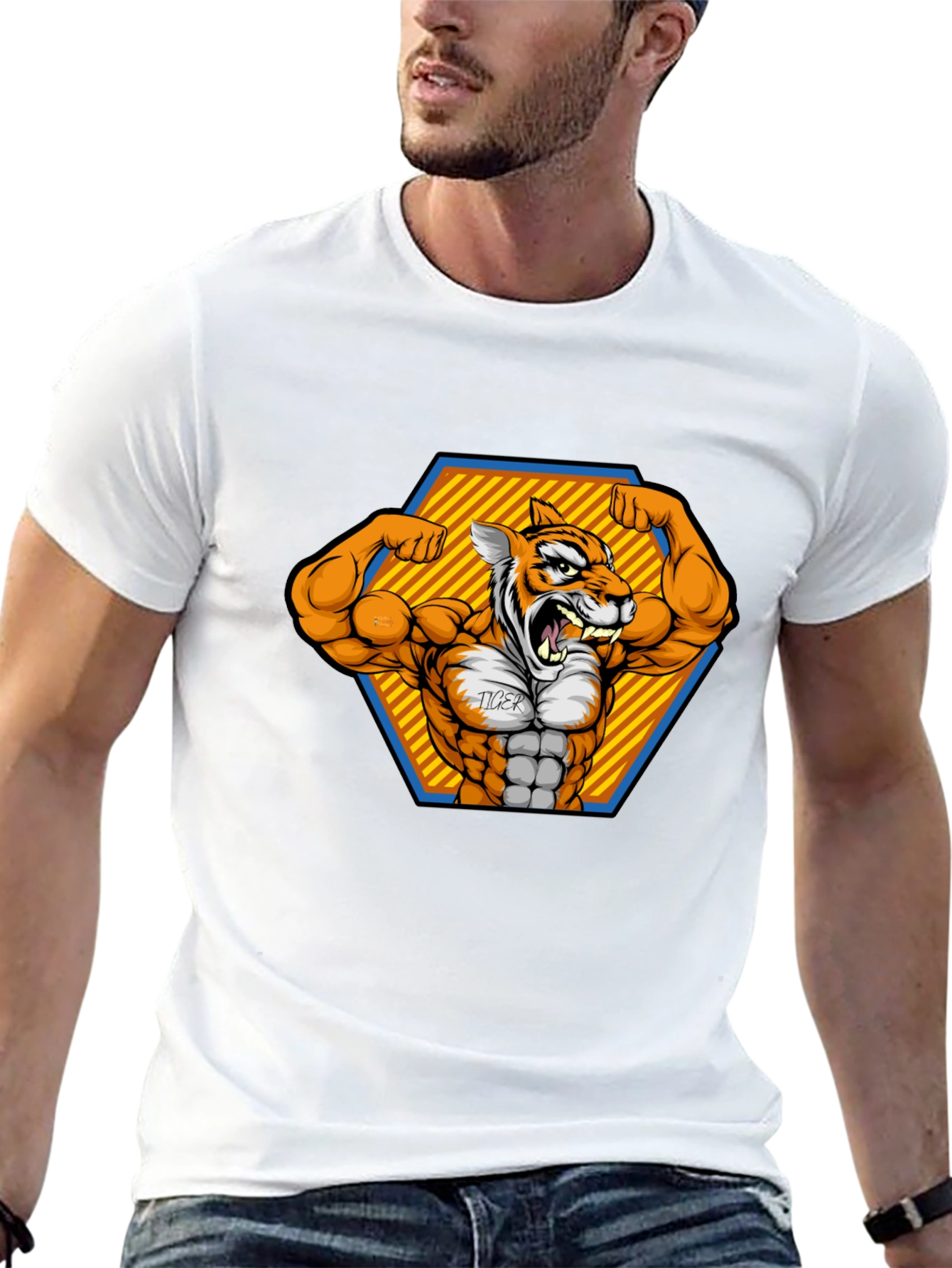 Tiger Gym Cartoon Black T-Shirt
