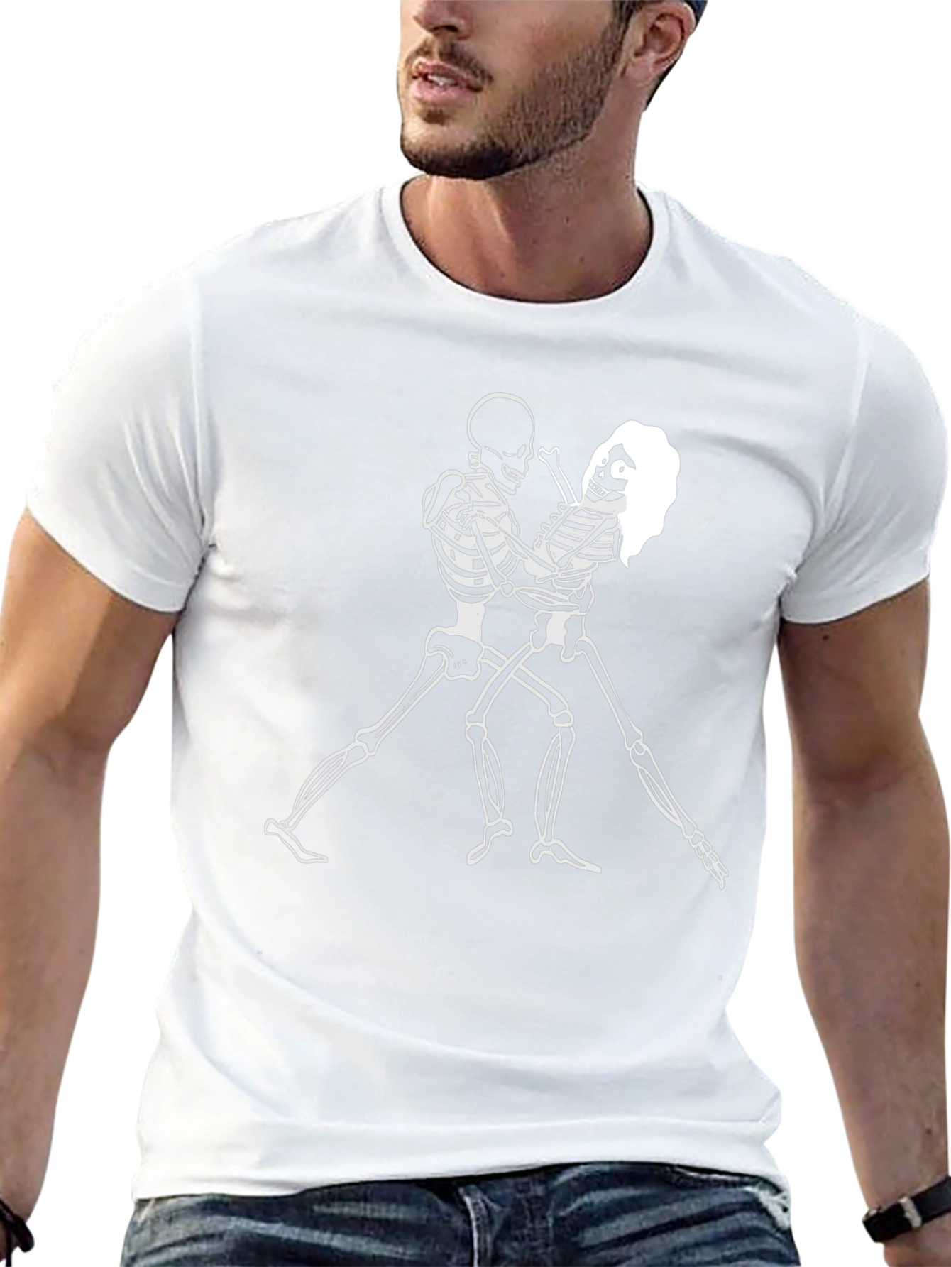 Dancing Skeletons Graphic Tee - Black Crewneck Shirt