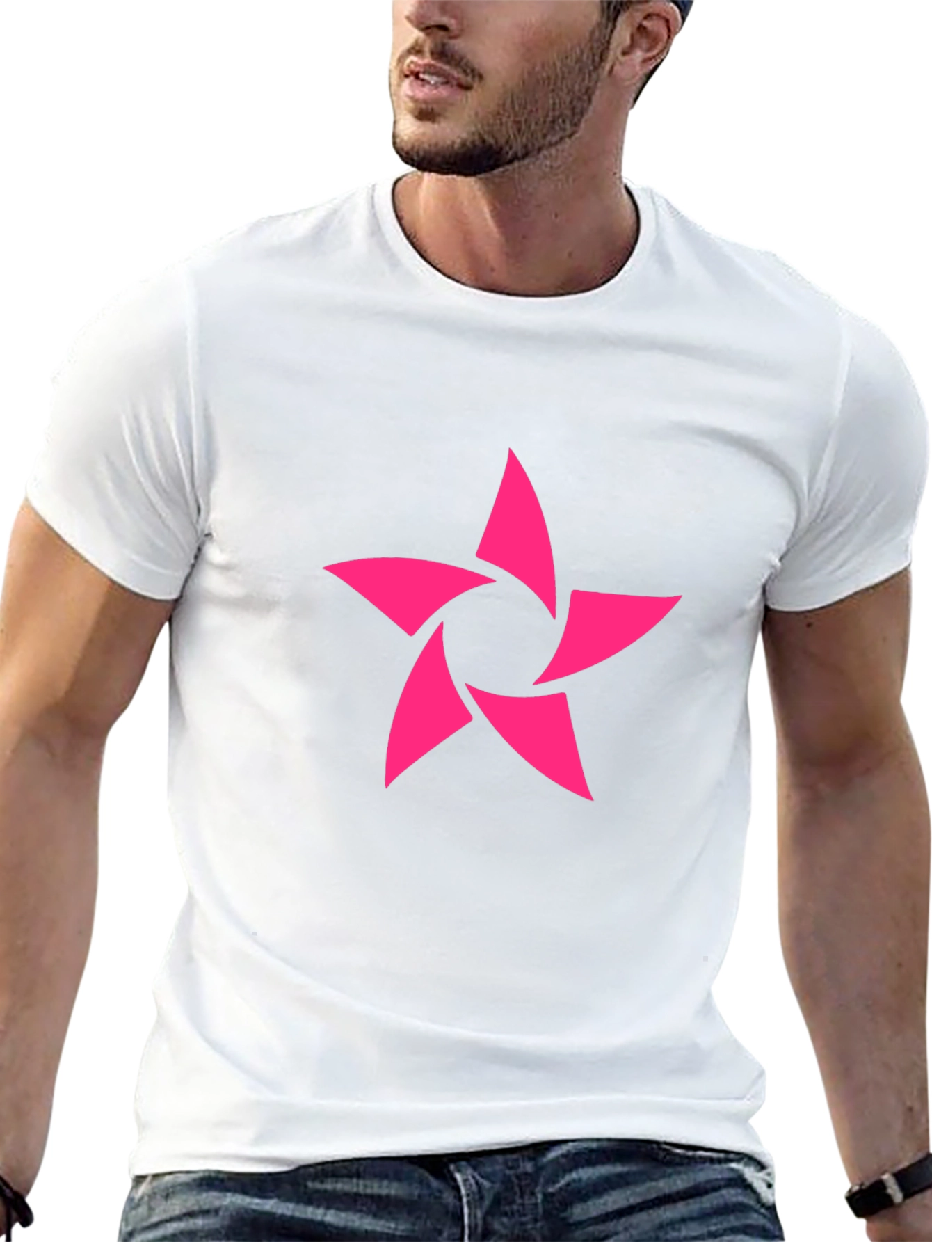 Modern Pink Star Graphic Black T-Shirt