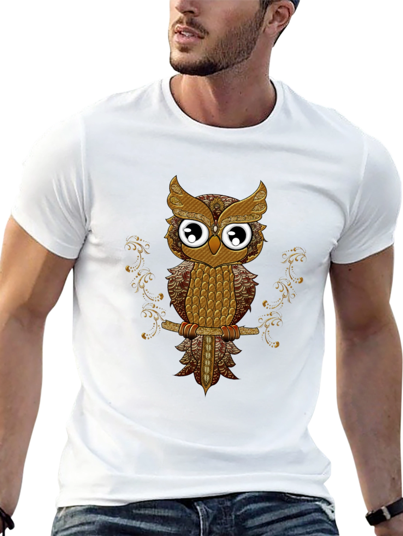 Owl Graphic Tee - Black Cotton T-Shirt
