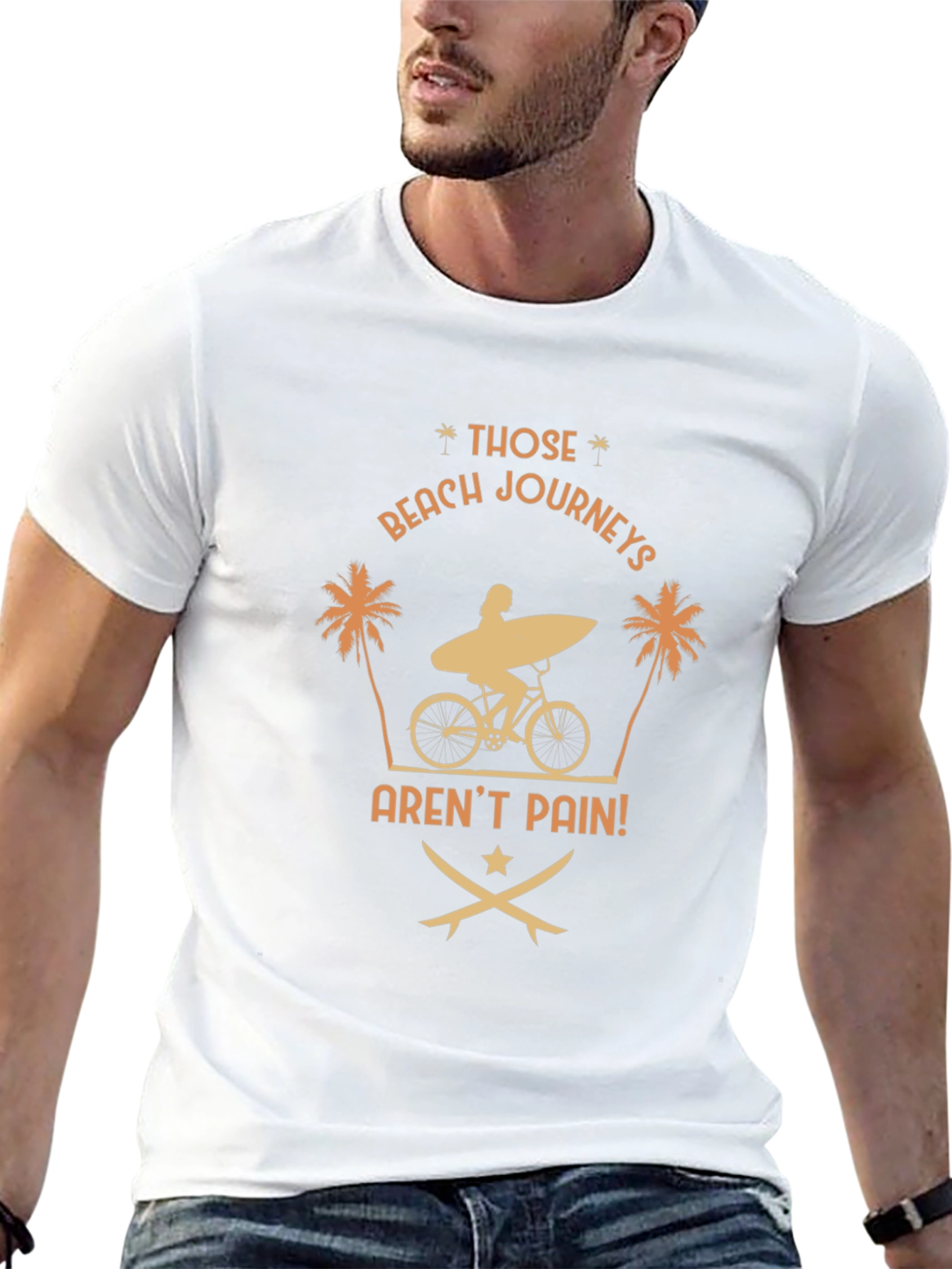 Beach Journeys T-Shirt: Surfer on Bike Graphic Tee