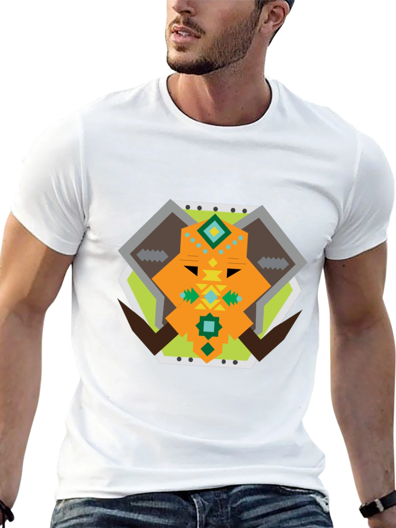 Geometric Bull Graphic Tee - Black Cotton T-Shirt