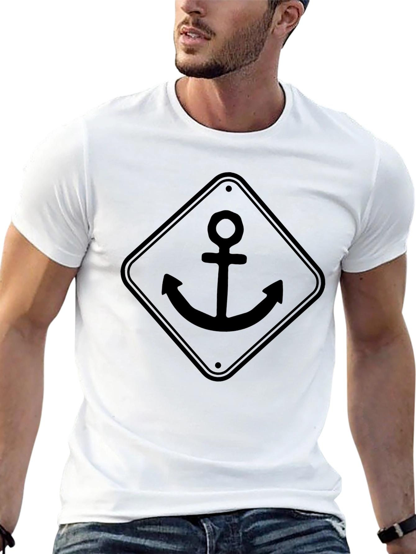 Anchor Graphic Tee - Black Crew Neck