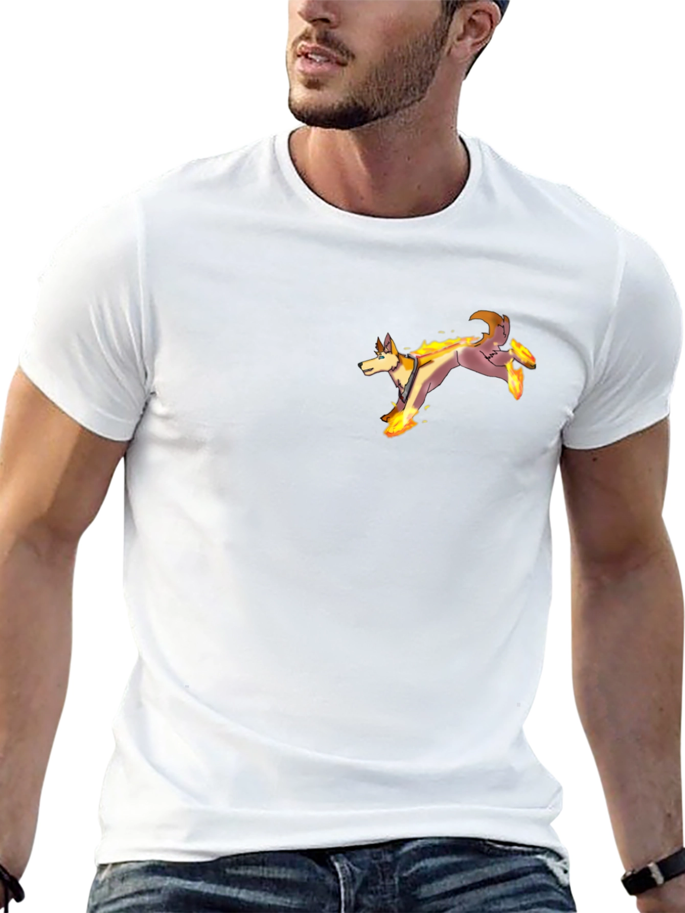 Fiery Wolf Graphic Tee - Black Cotton T-Shirt