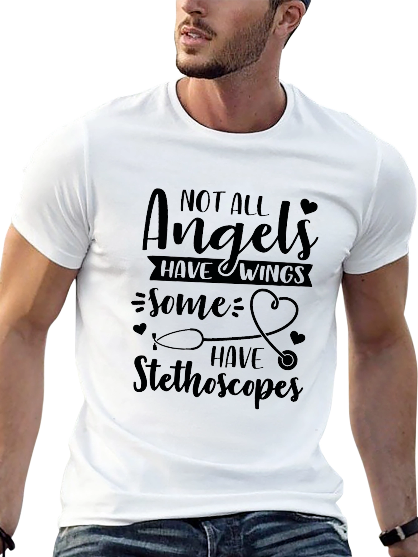 Angel Stethoscope Graphic Tee - Black