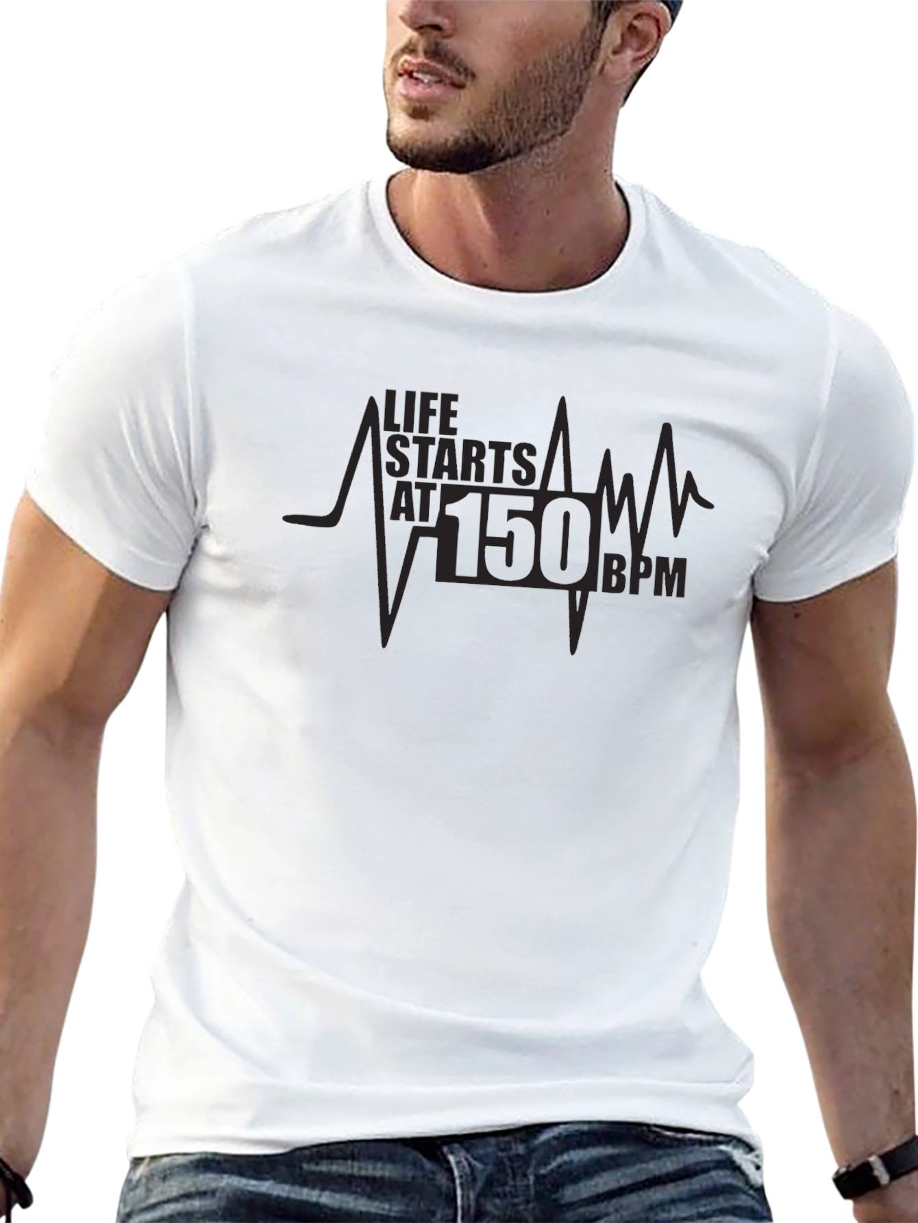 Life Starts at 150 BPM Black T-Shirt