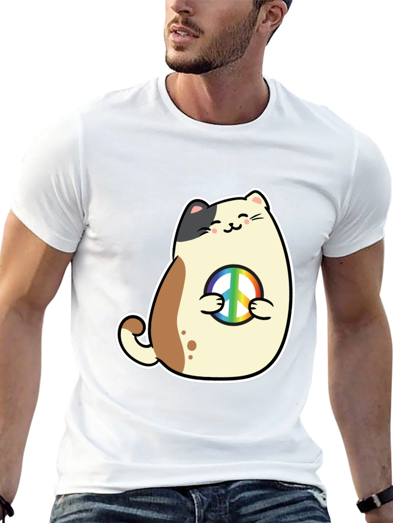 Peace Cat T-Shirt - Cute Graphic Tee