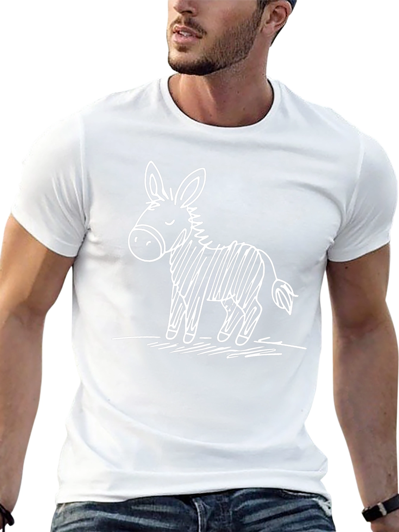 Funny Donkey Sketch Graphic Tee - Black Casual T-Shirt