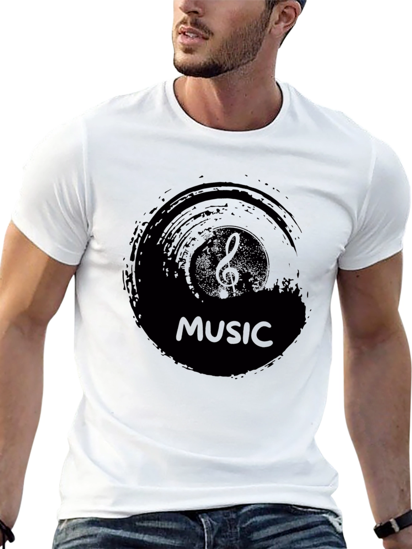 Mens Black Music Graphic T-Shirt