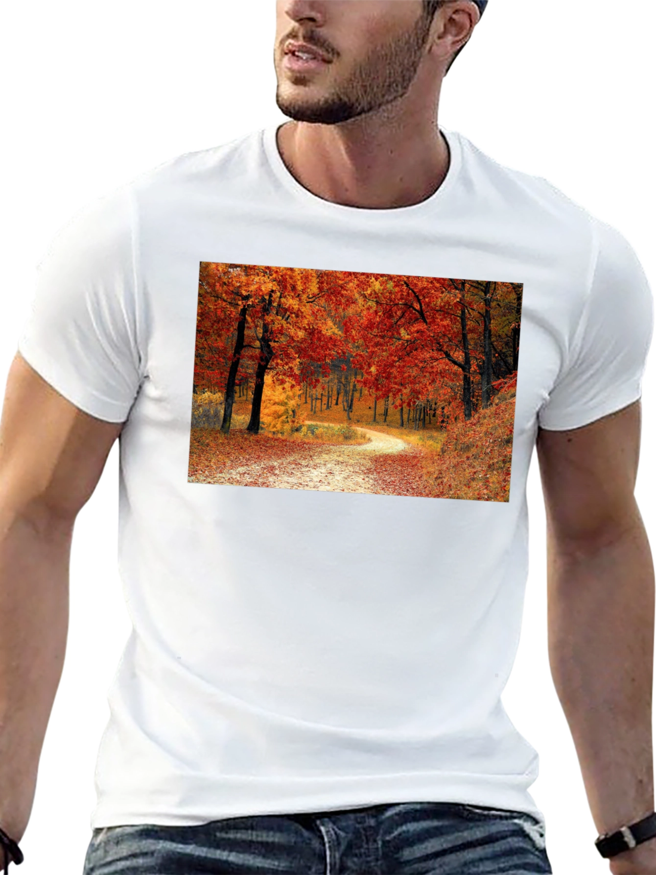 Autumn Forest Path Black T-Shirt