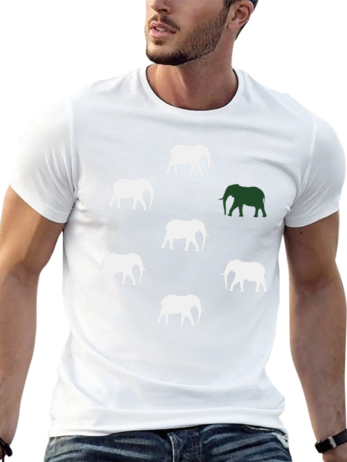 Elephant Pattern Graphic Tee - Black