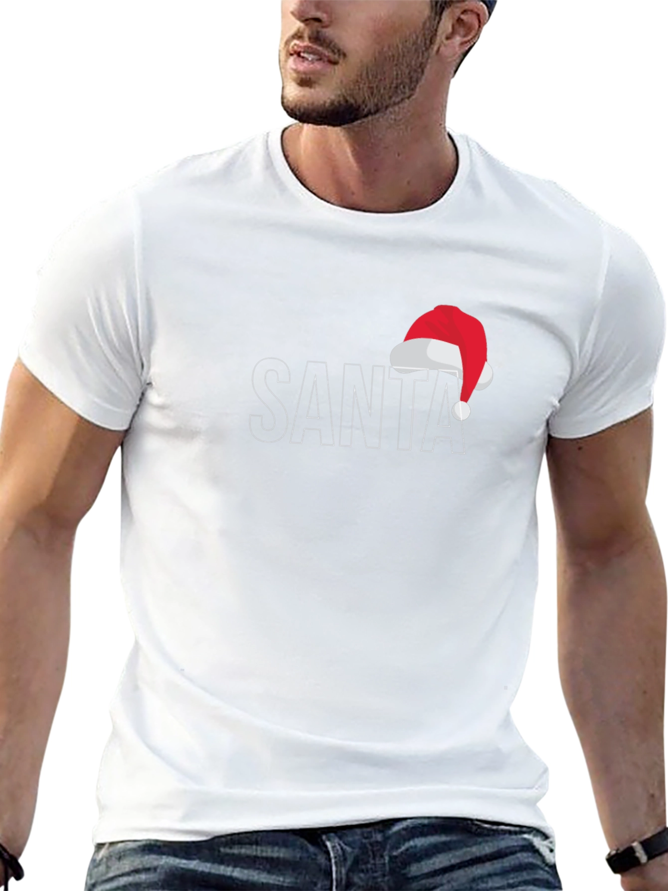 Festive Santa Hat Graphic Tee - Holiday Apparel