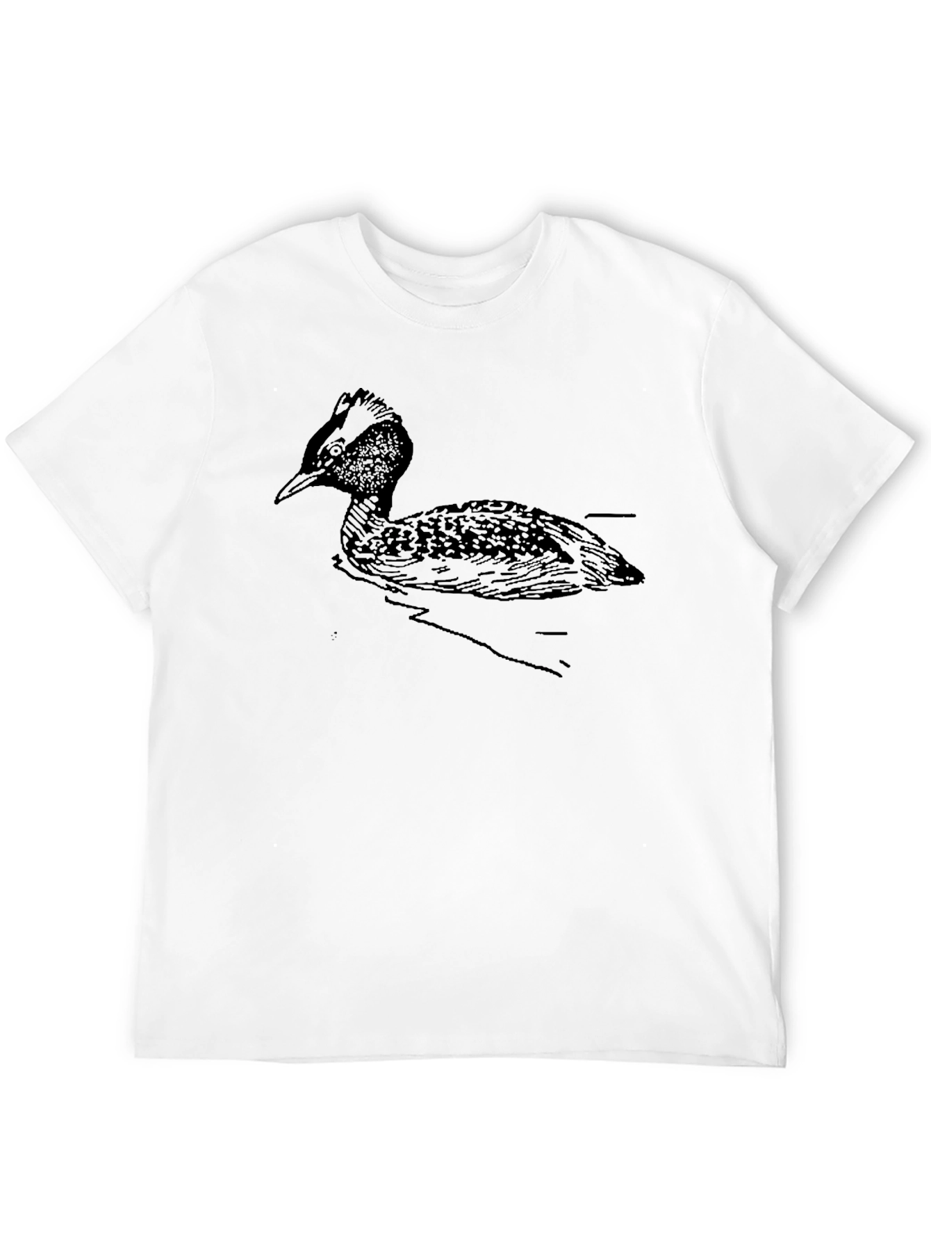 Black T-Shirt with Grebe Bird Illustration