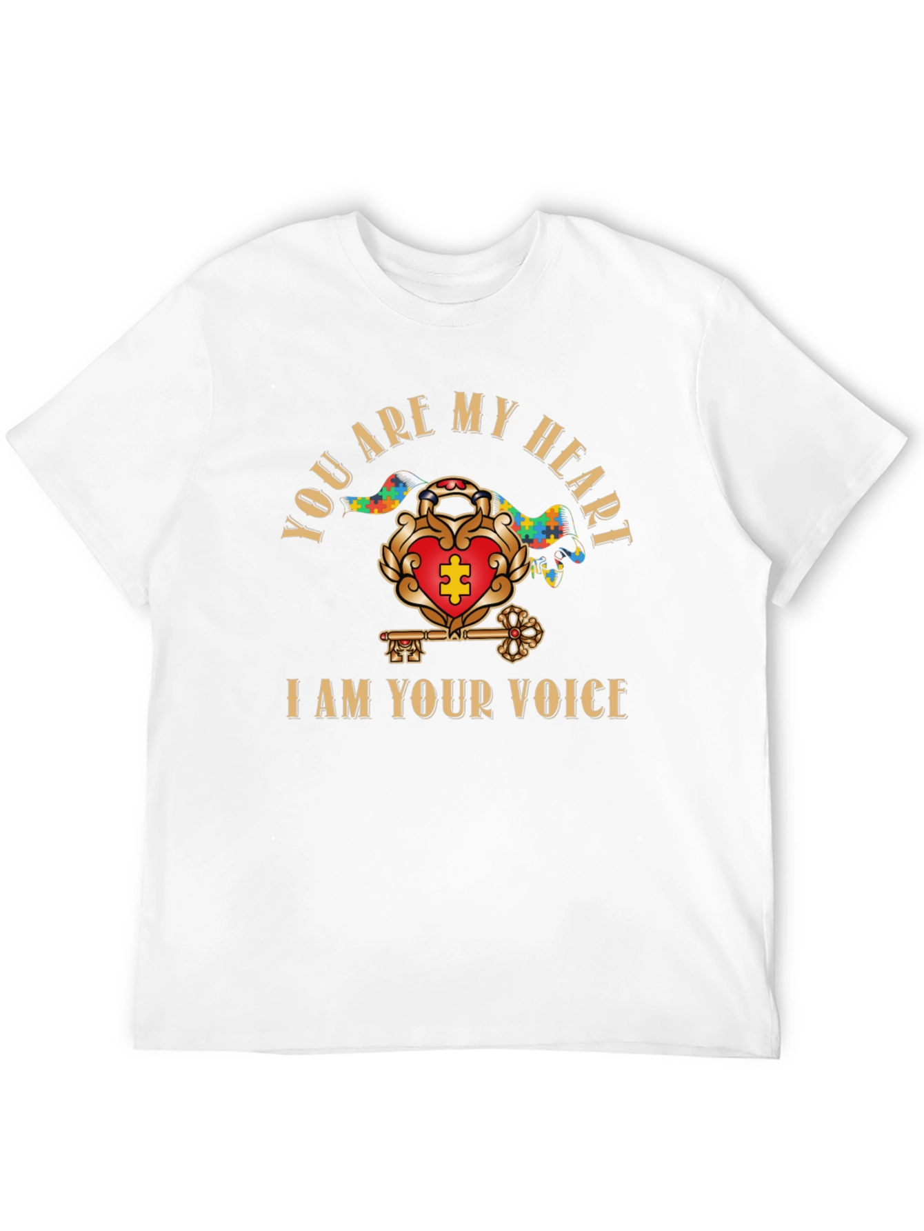 Autism Awareness Heart & Key Black T-Shirt