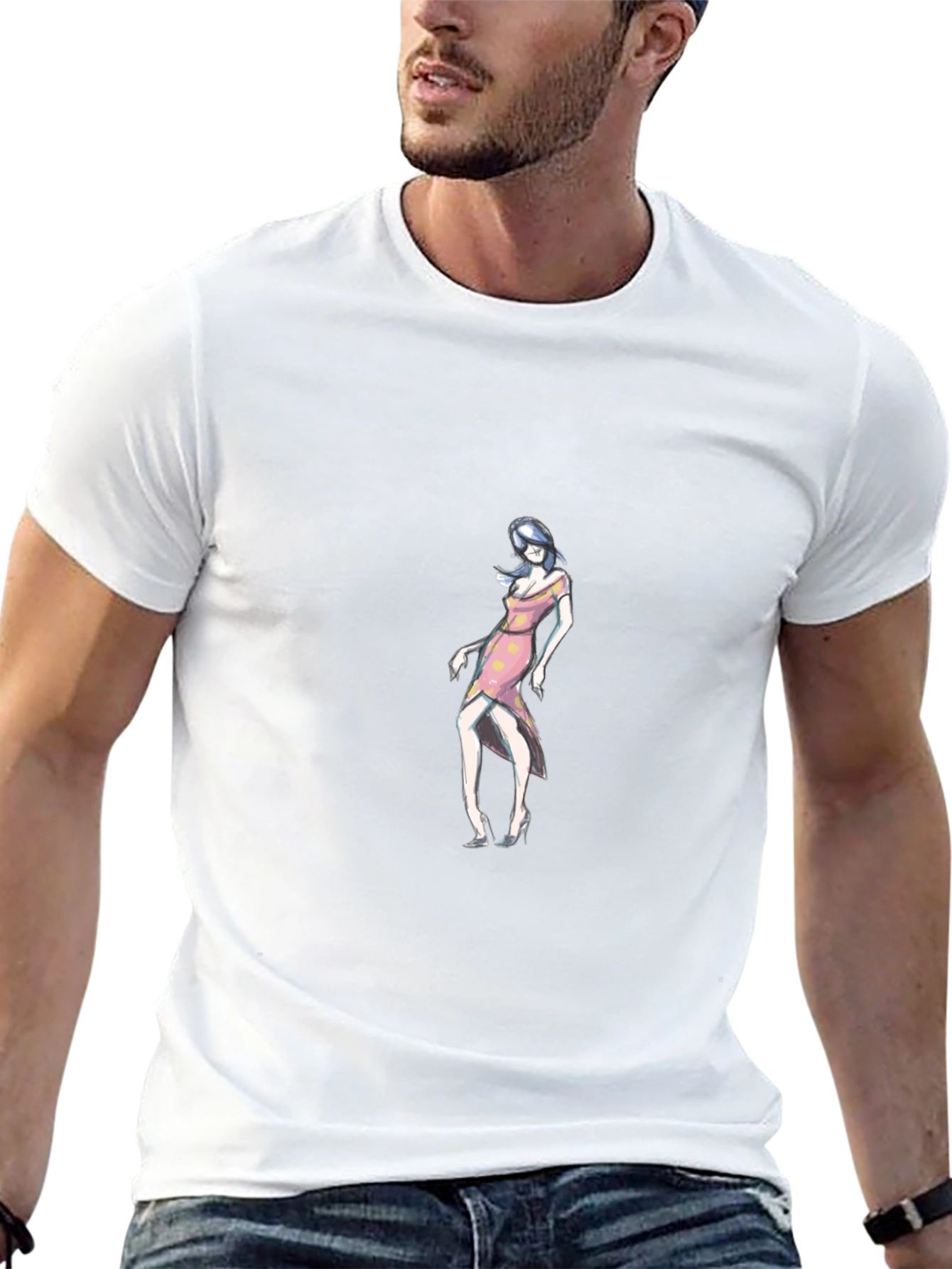 Stylish Black Tee with Fashion Model Graphic
