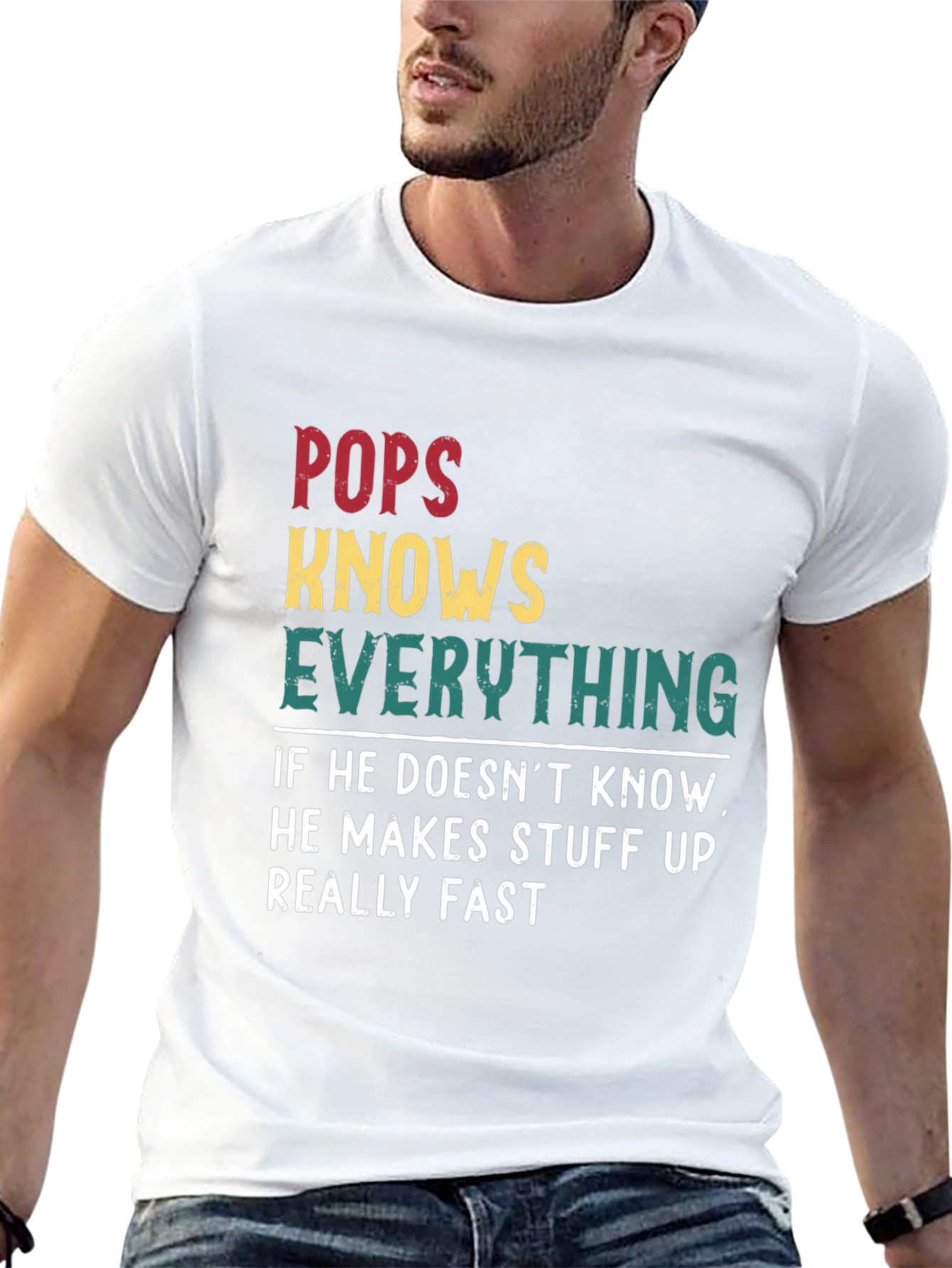 Pops Knows Everything Graphic T-Shirt Dad Humor