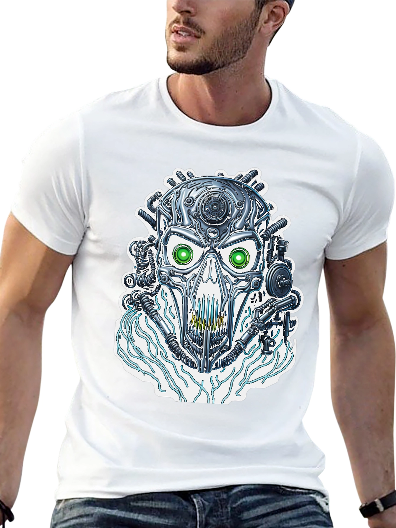 Cyber Skull T-Shirt - Futuristic Robotic Design
