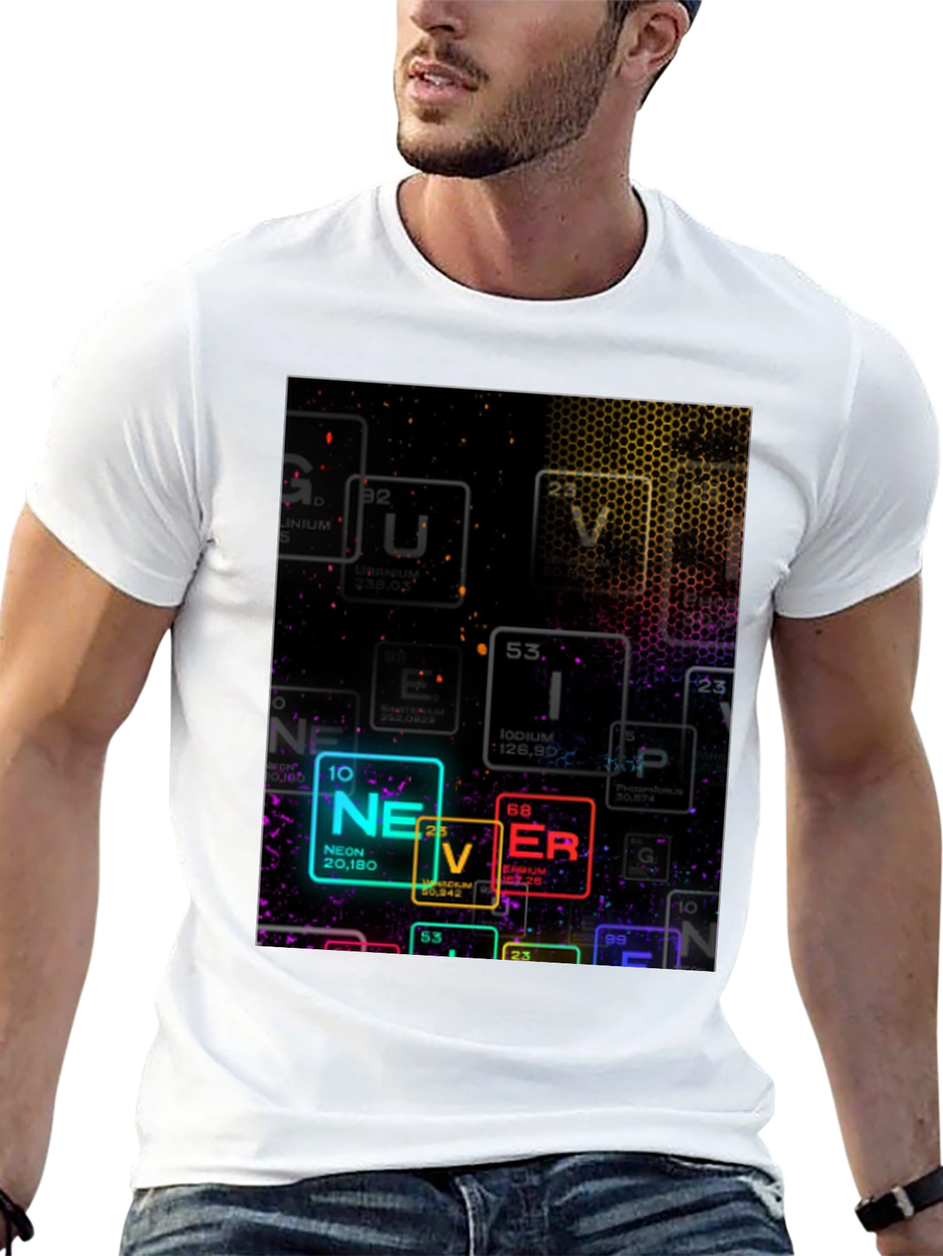 Neon Periodic Table Never Graphic T-Shirt