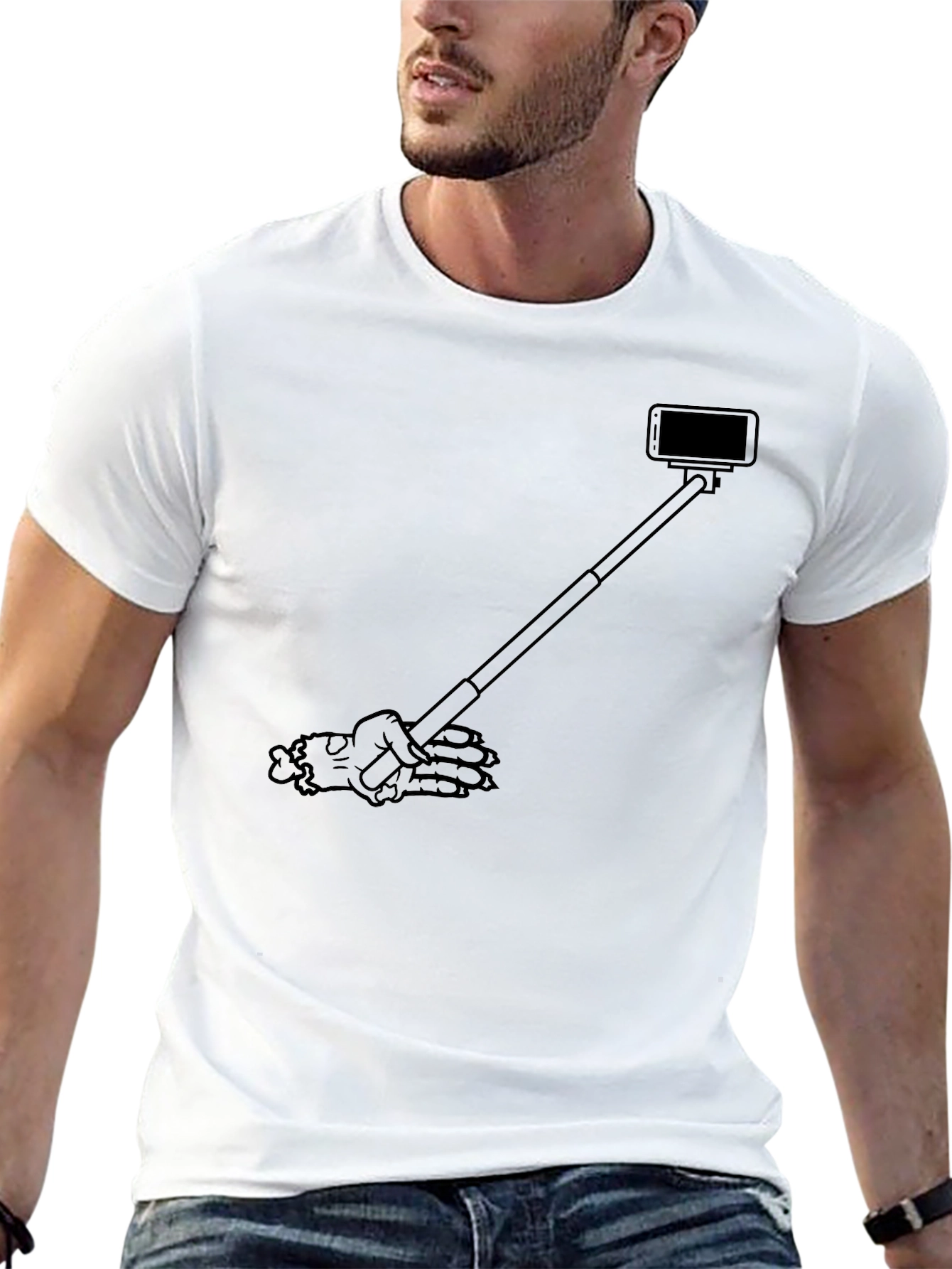 Skeleton Hand Selfie Black T-Shirt