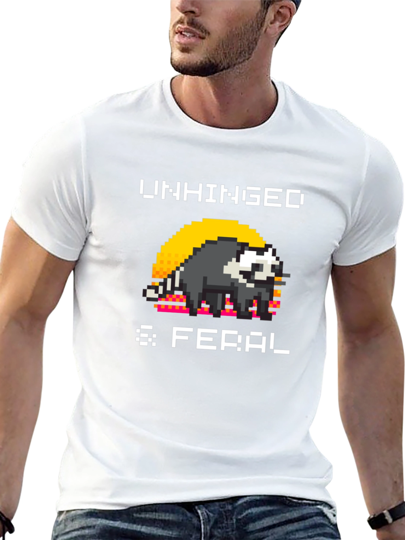 Unhinged & Feral T-Shirt - Pixel Art Raccoon Tee