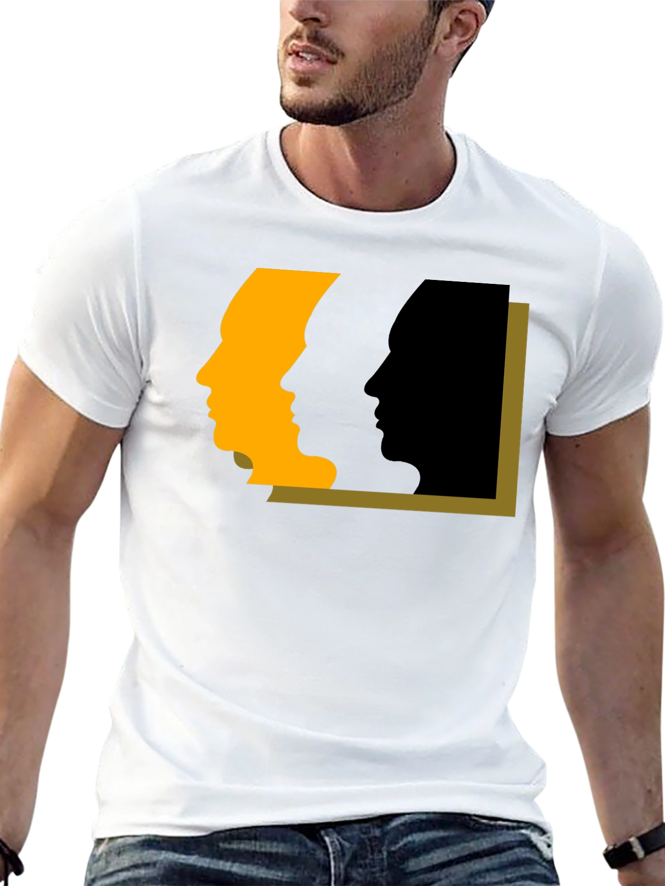 Abstract Faces Graphic Tee - Modern Art Black T-Shirt