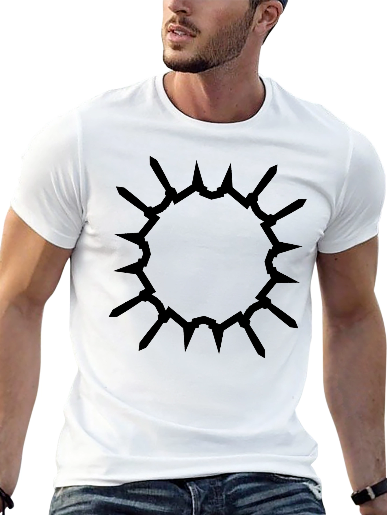 Edgy Circle Spike Design Black T-Shirt