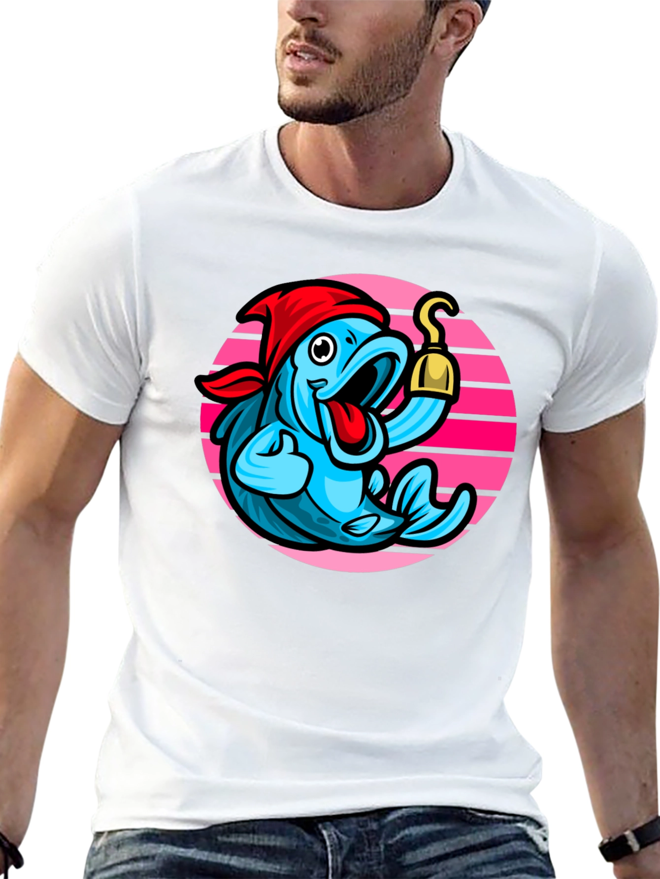 Pirate Fish Graphic Tee - Novelty Cartoon T-Shirt