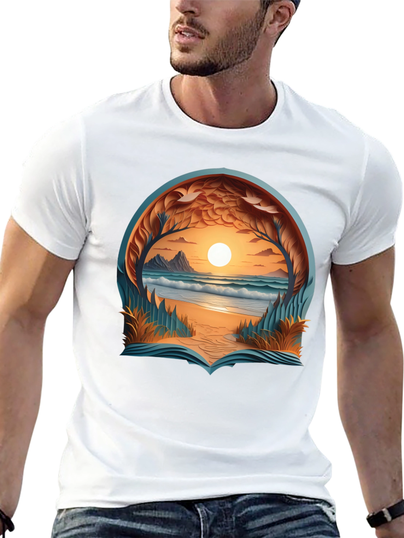 Sunset Beach Graphic Tee - Black Cotton