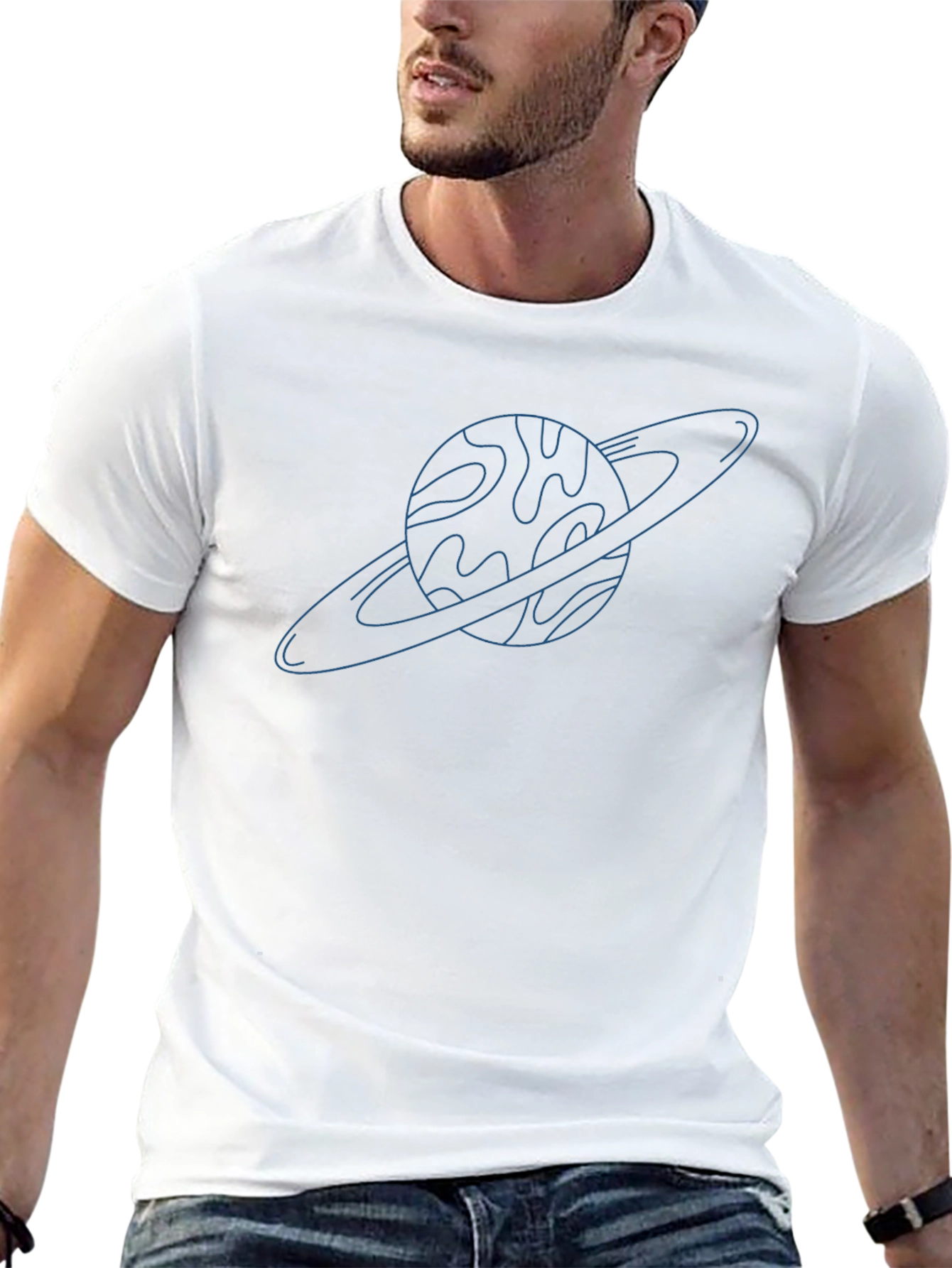 Saturn Line Art T-Shirt - Space Graphic Tee