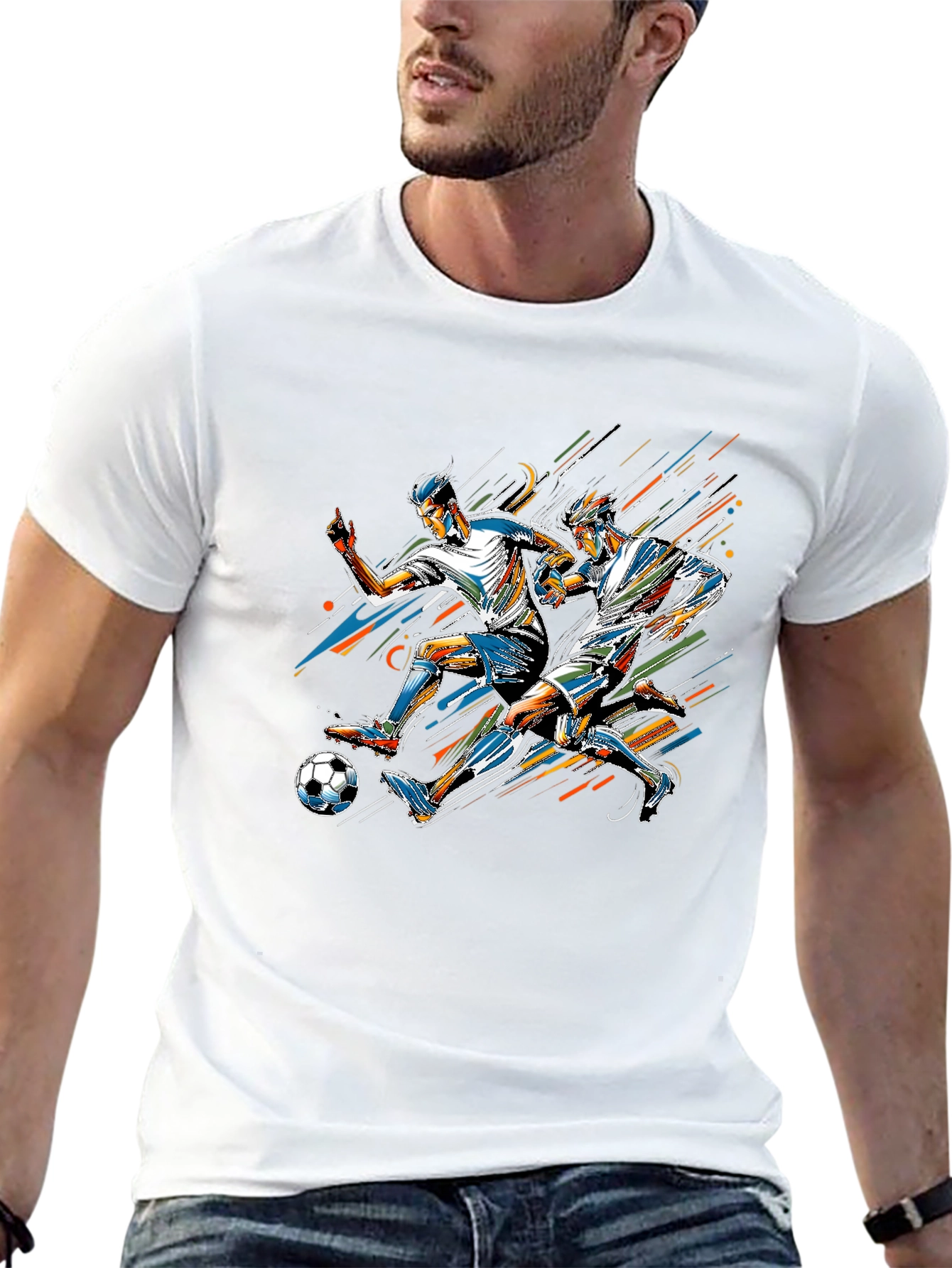 Soccer Player Graphic Print Black T-Shirt