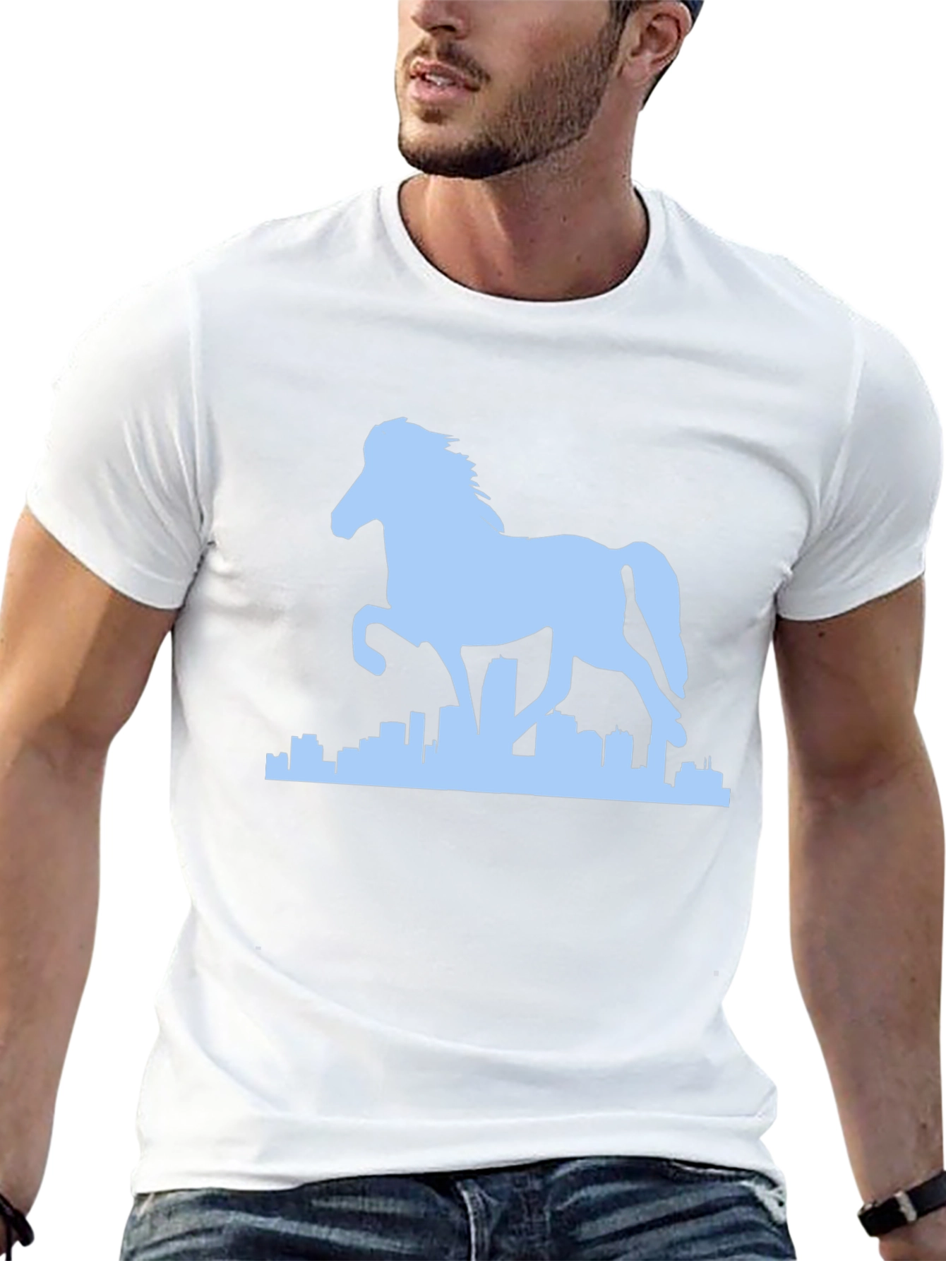 Horse & City Silhouette Graphic Tee - Black