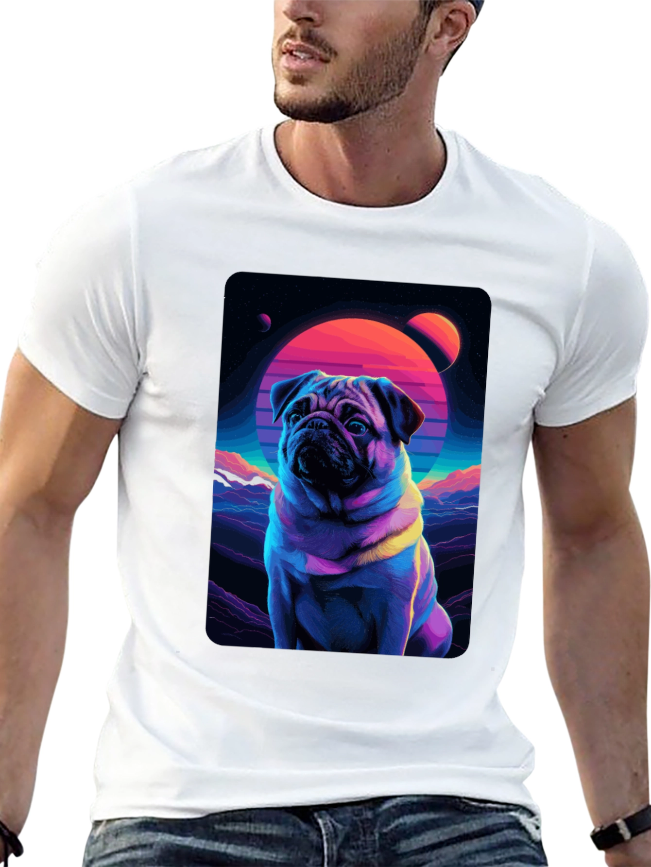 Retro Pug T-Shirt - Vaporwave Dog Design