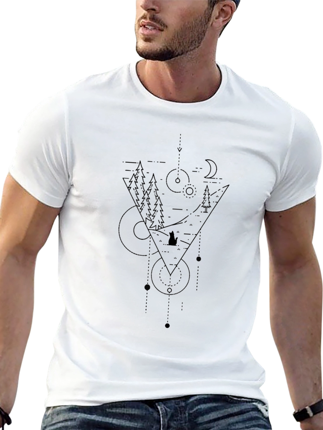 Geometric Mountain Scene Black T-Shirt