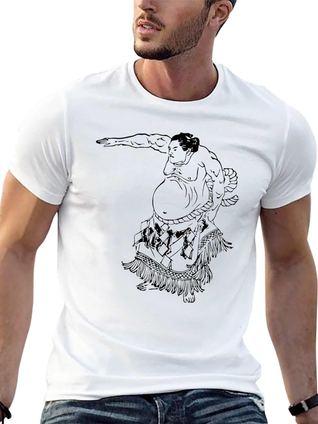 Sumo Wrestler Graphic Print Tee - Black