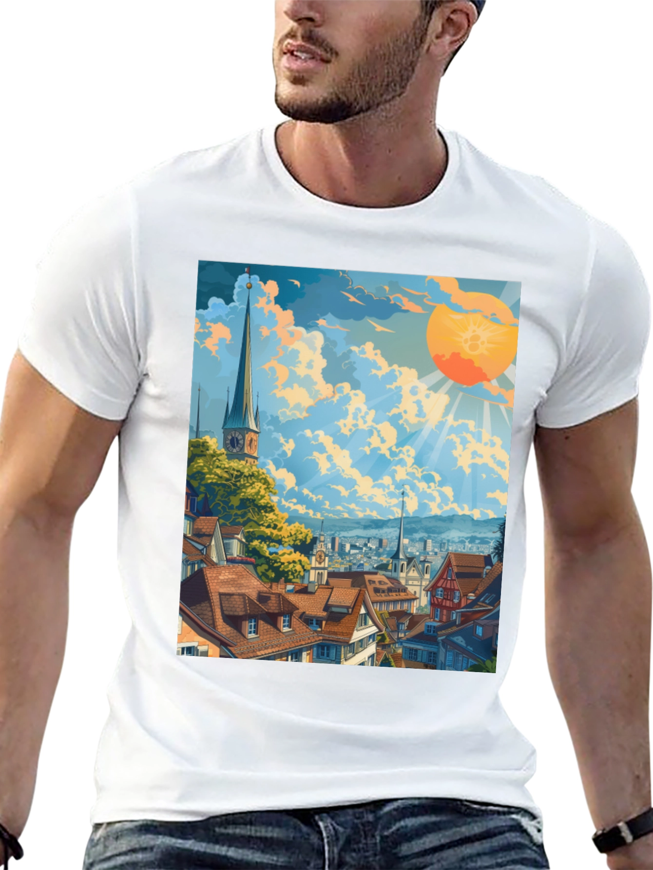 Scenic Cityscape Graphic Tee - Artistic Style