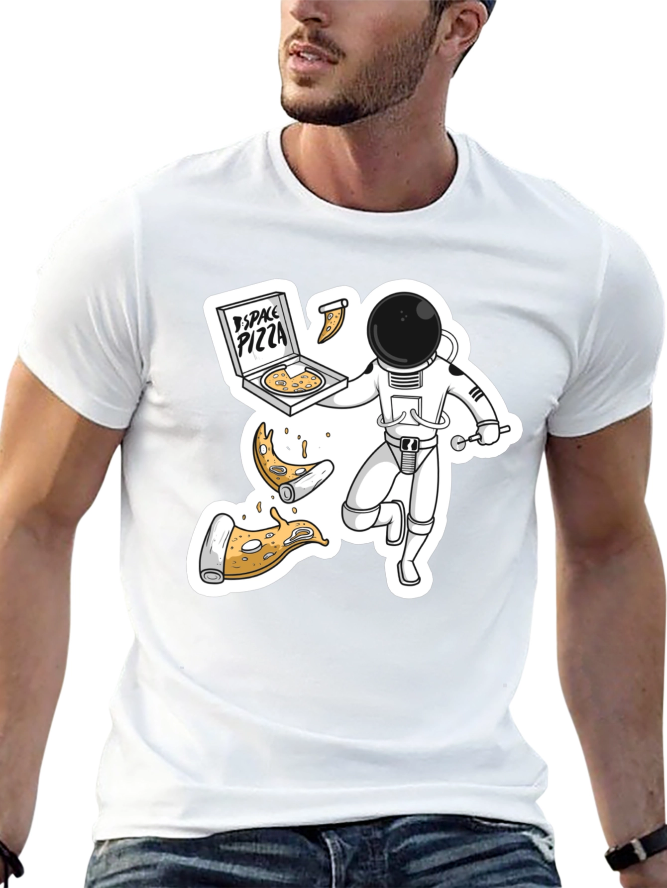 Space Pizza Black T-Shirt - Astronaut Delivery!