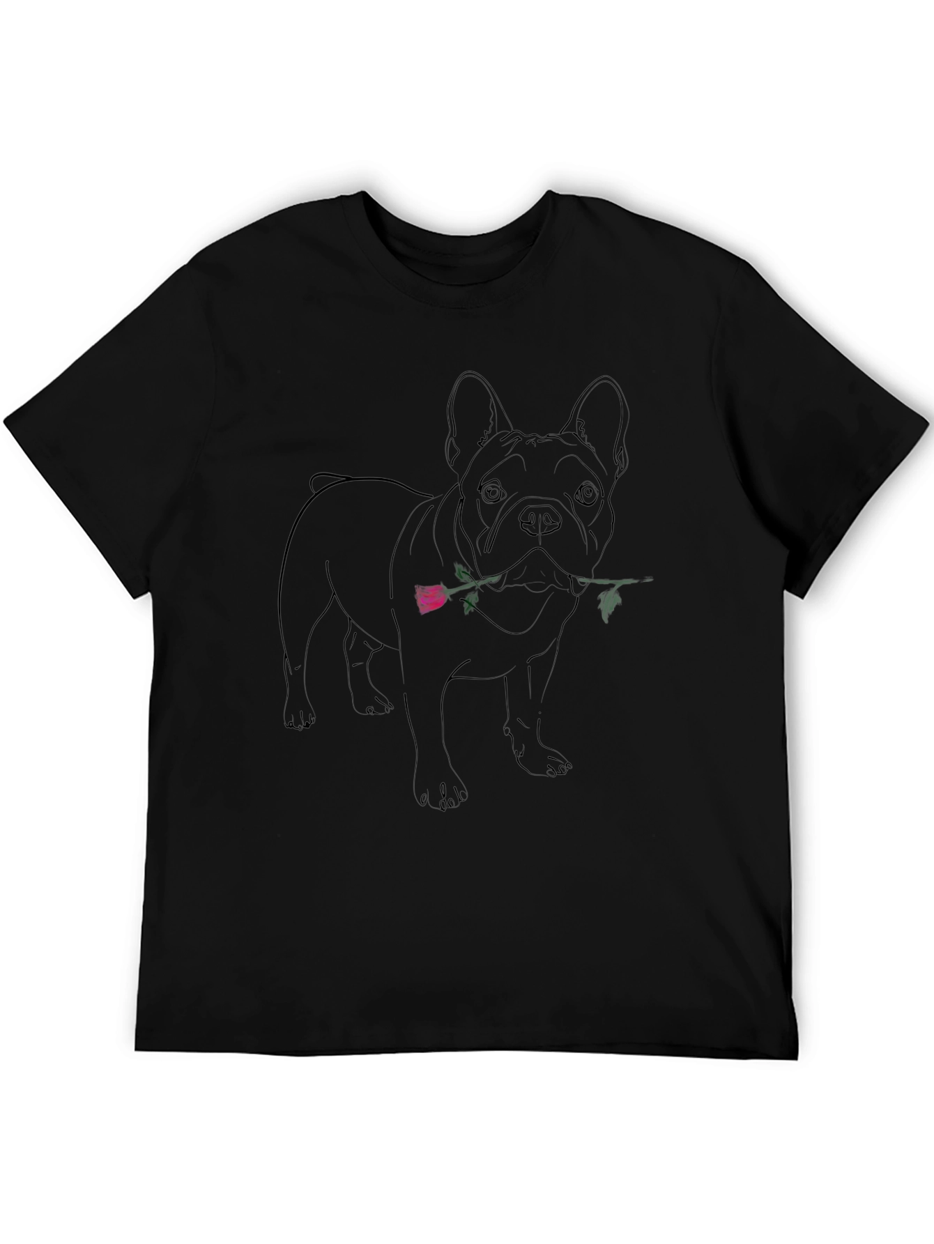 Dog with Rose Graphic T-Shirt - Black