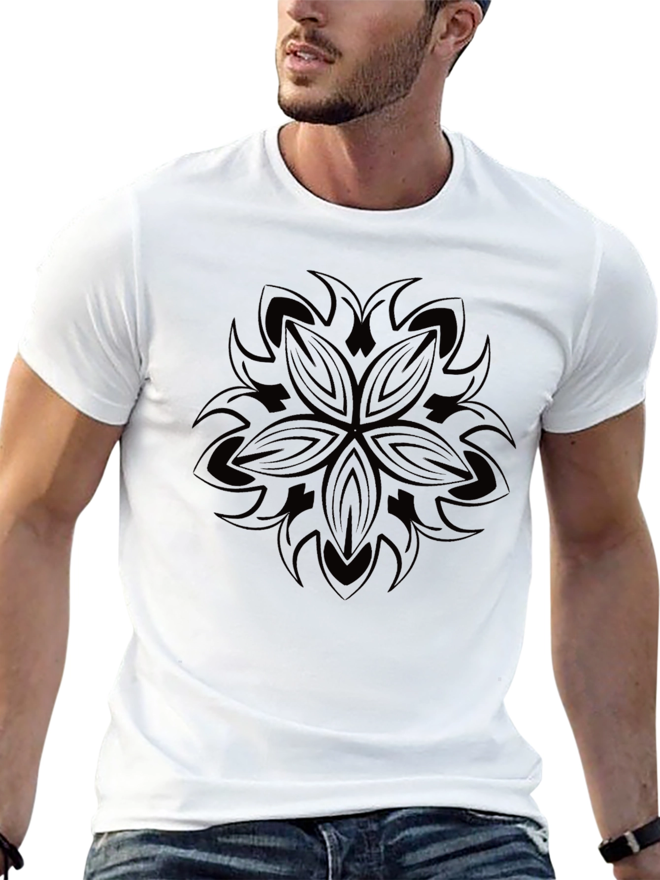 Abstract Mandala Graphic Print Black T-Shirt