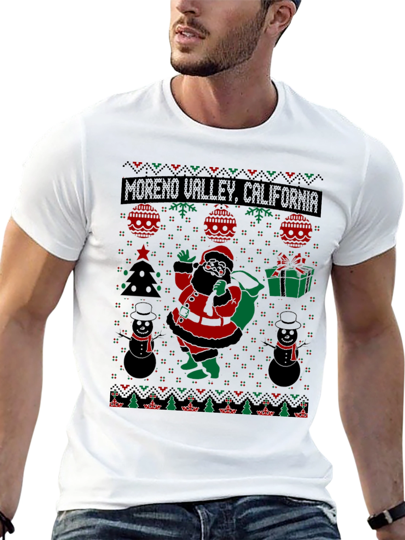 Moreno Valley CA Ugly Christmas Santa T-Shirt